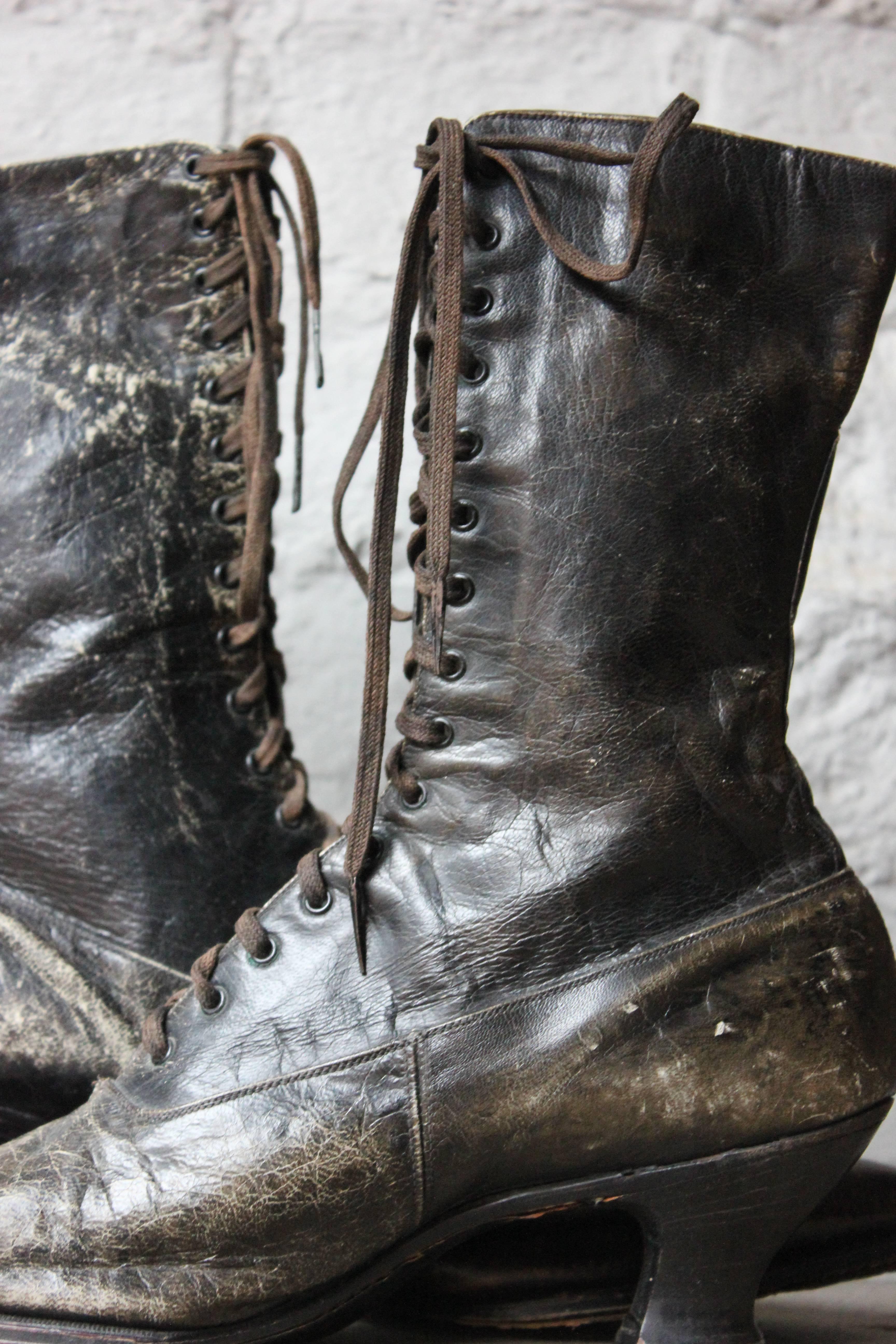 High Victorian Pair of Ladies Victorian High-Top Leather Boots, circa 1890