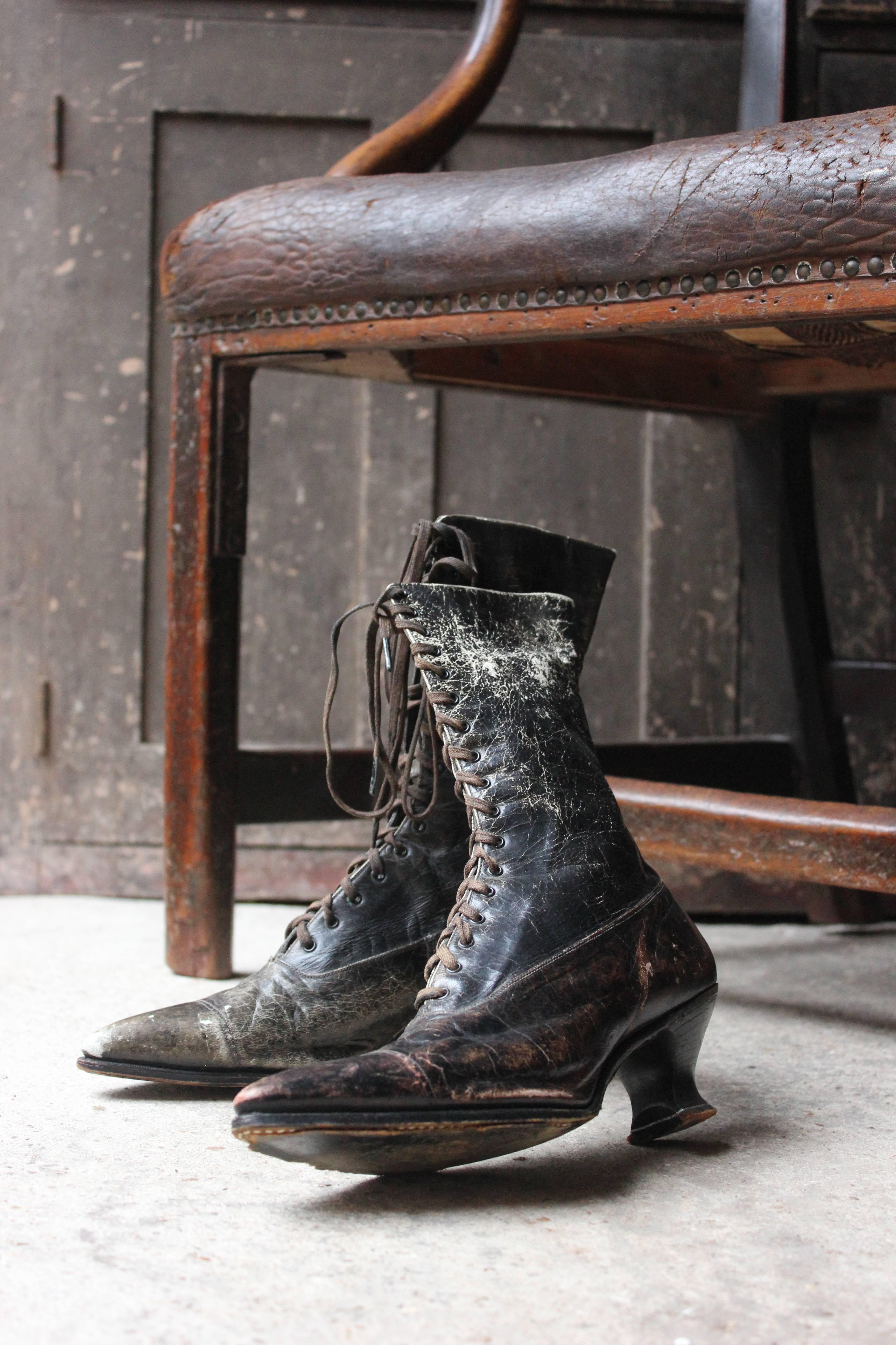 English Pair of Ladies Victorian High-Top Leather Boots, circa 1890