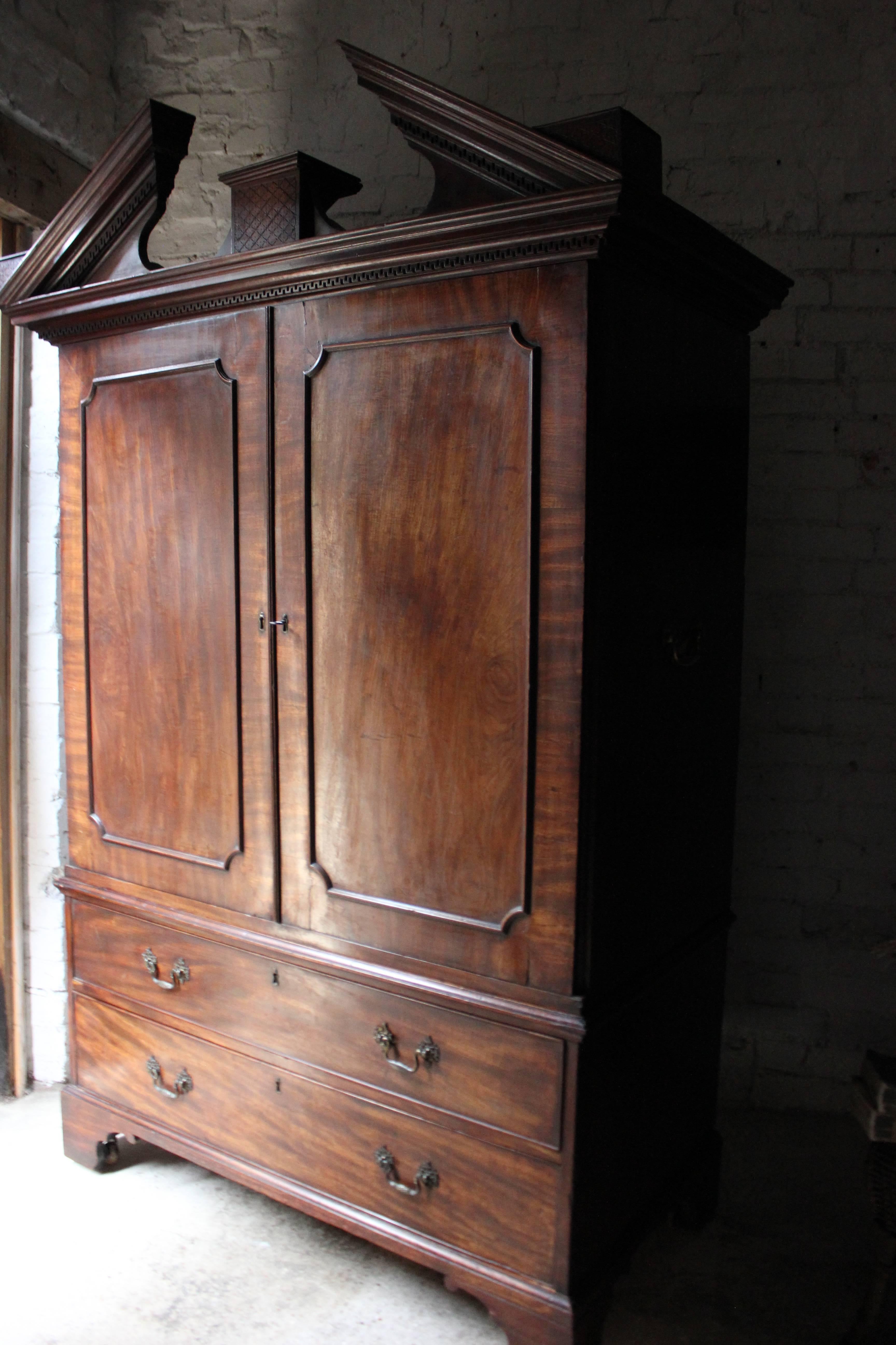 Late 18th Century Handsome Architectural George III Mahogany Linen Press Adapted to a Wardrobe