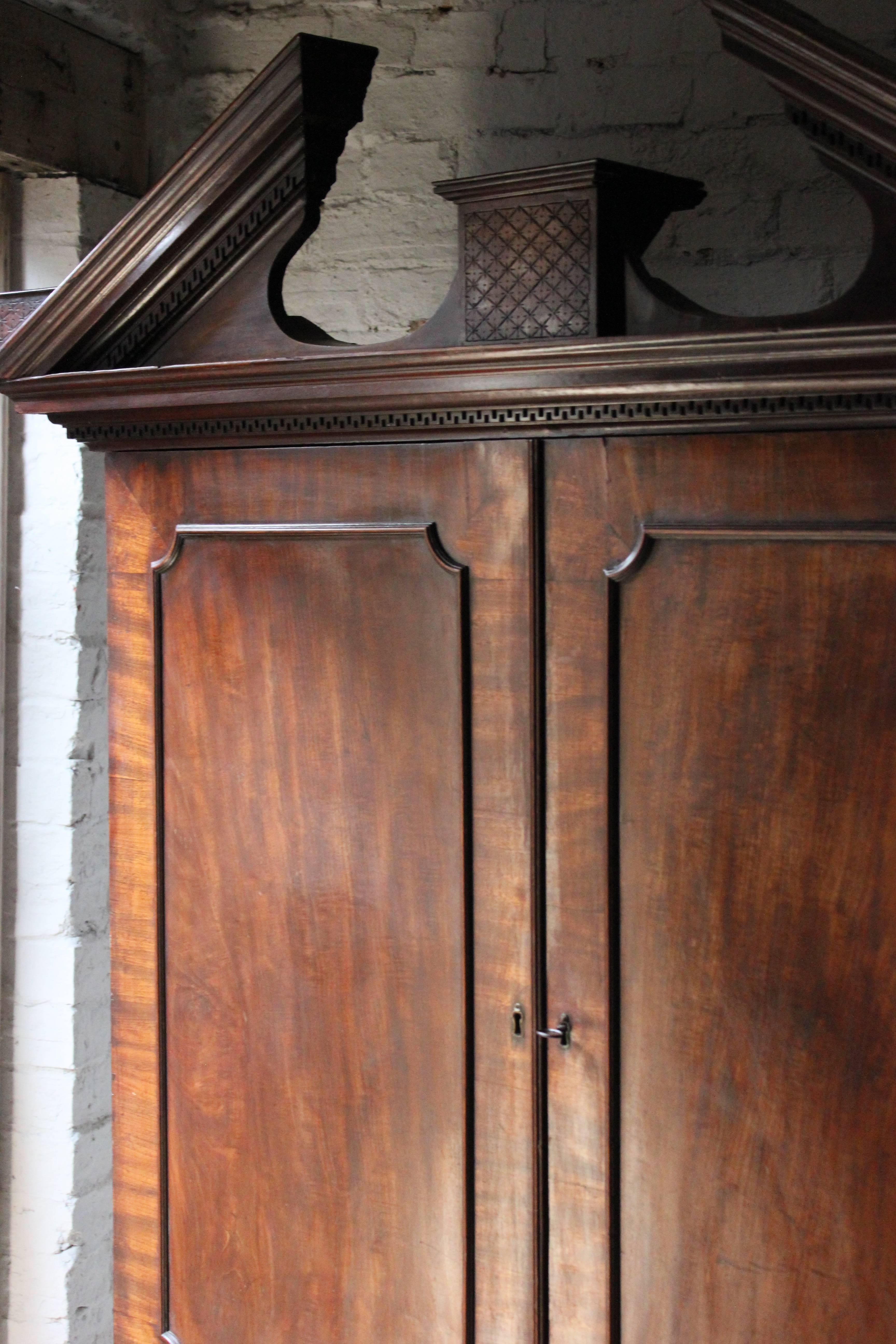 Handsome Architectural George III Mahogany Linen Press Adapted to a Wardrobe 2