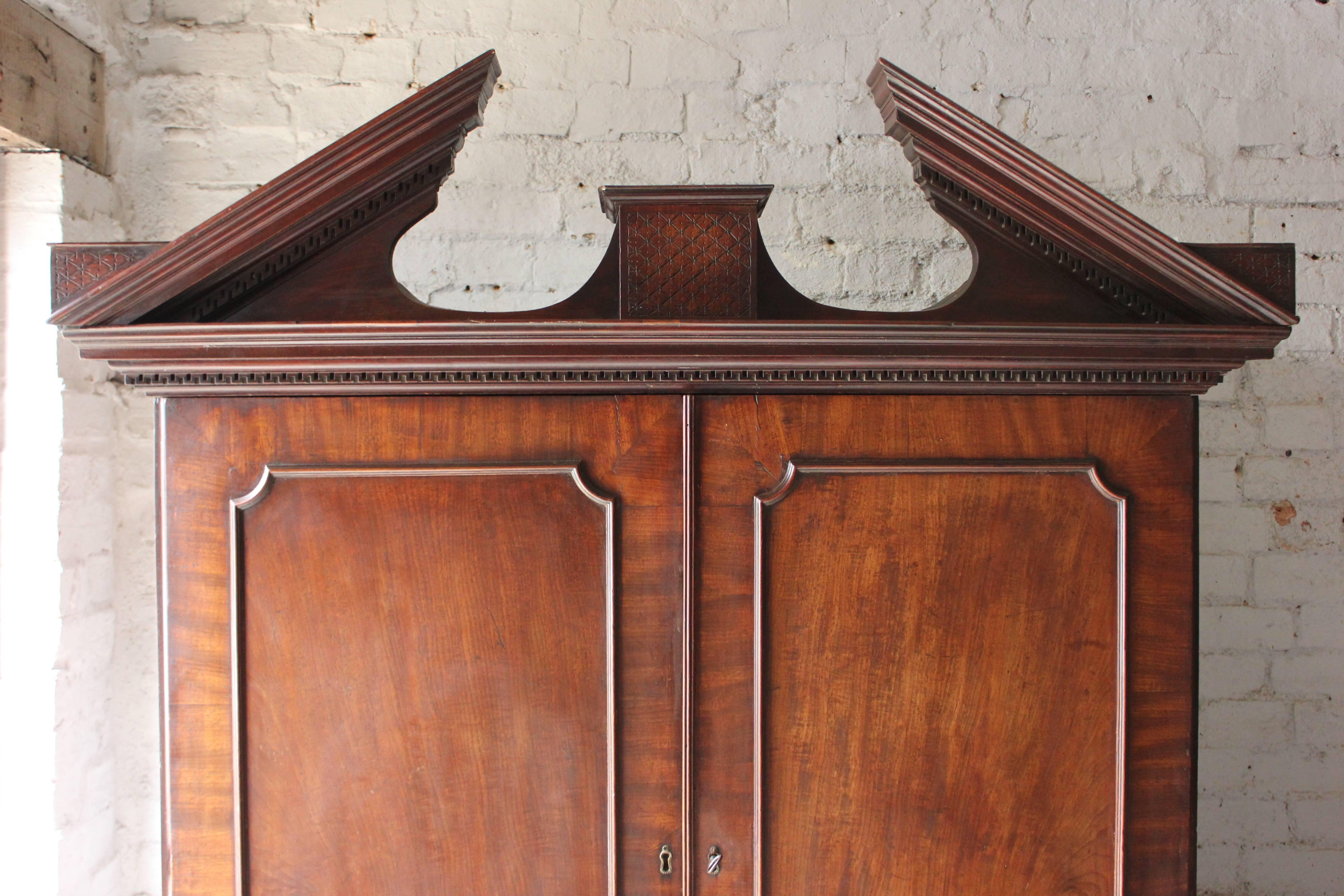 Handsome Architectural George III Mahogany Linen Press Adapted to a Wardrobe 4