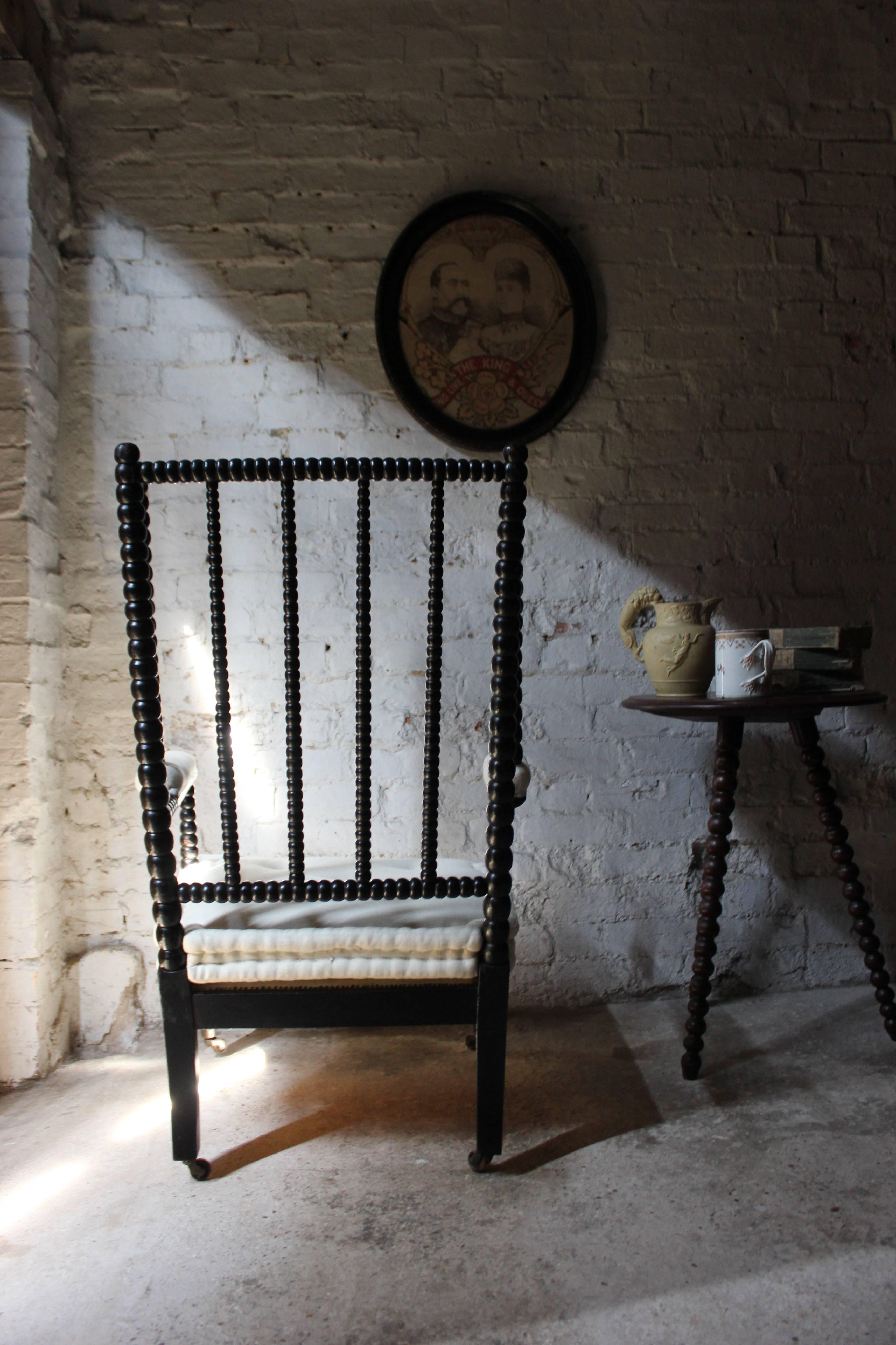 Sublime William IV Period Ebonized and Bobbin Turned Library Wing Armchair 3