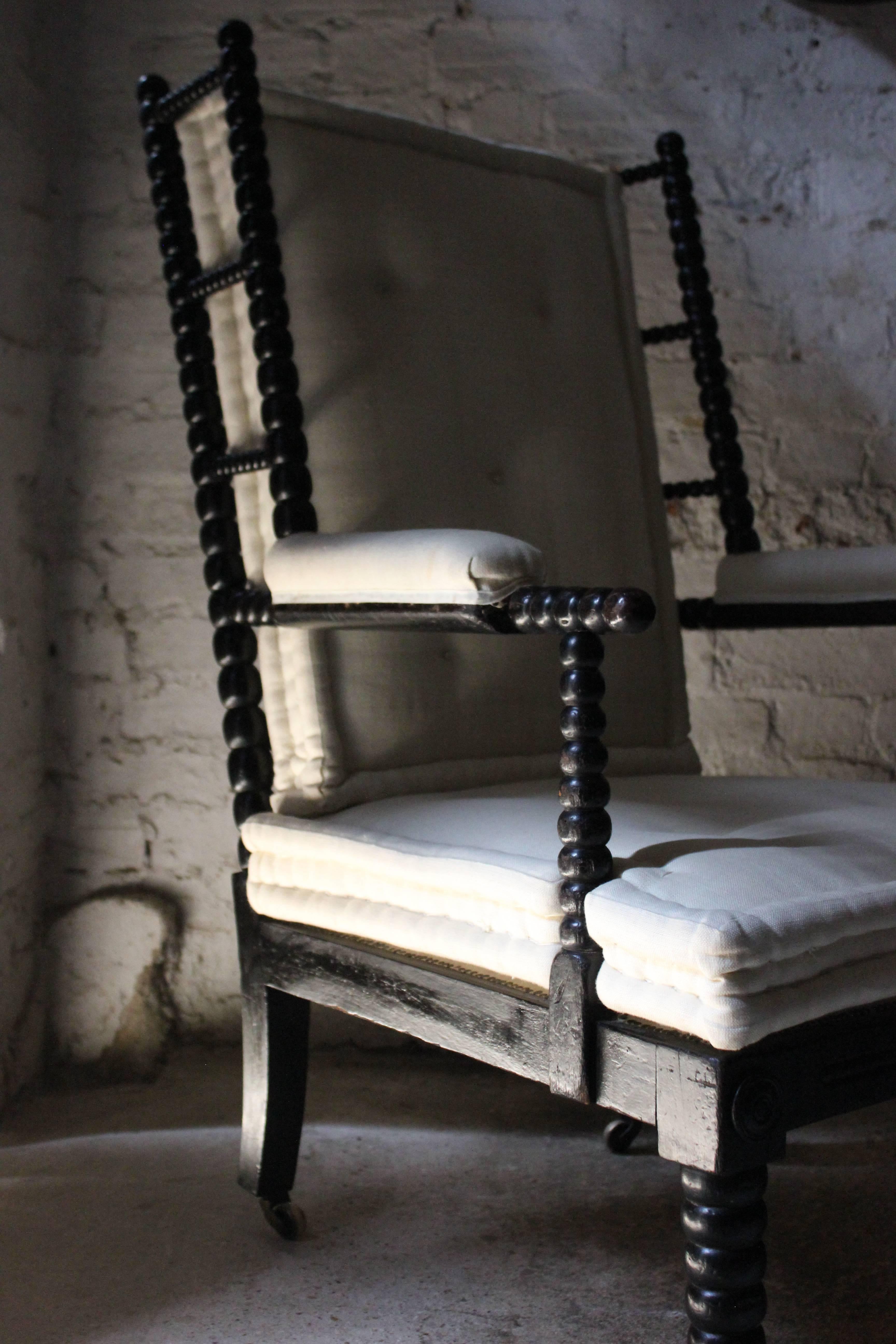 Mid-19th Century Sublime William IV Period Ebonized and Bobbin Turned Library Wing Armchair