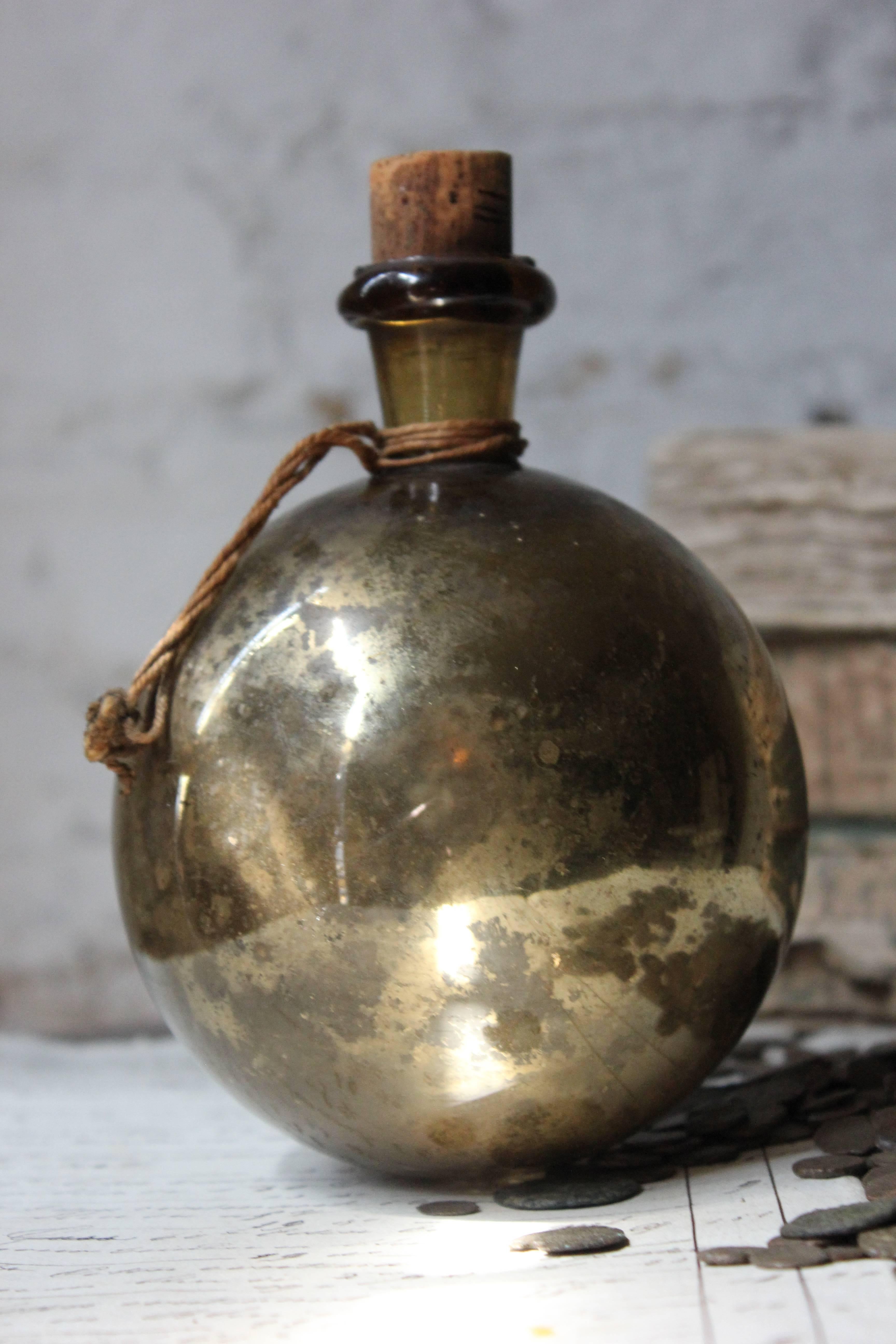 Early Gold Mercury Glass Witches Ball or Bottle, circa 1820-1850 4