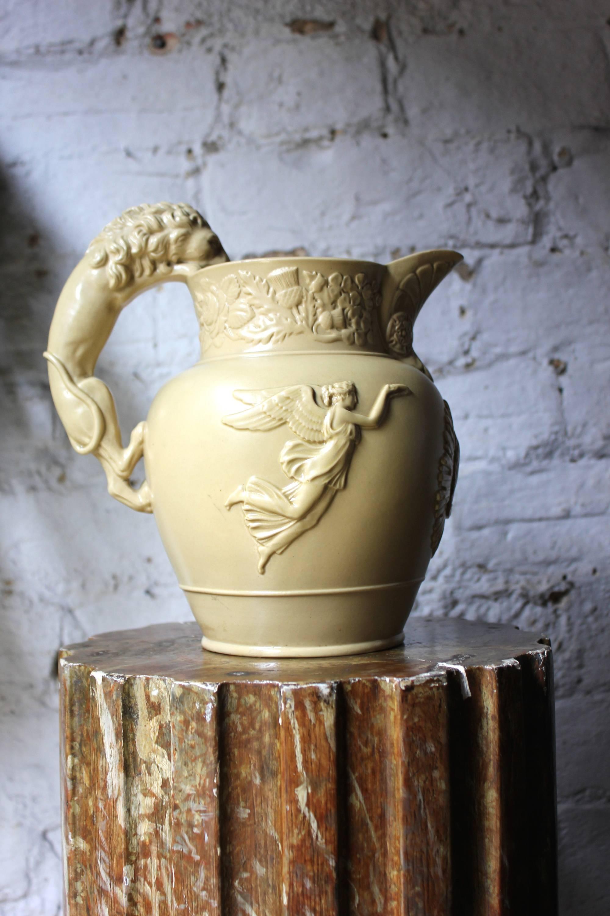 Rare King George IV Memoriam Buff Stoneware Jug, circa 1830 In Good Condition In Bedford, Bedfordshire