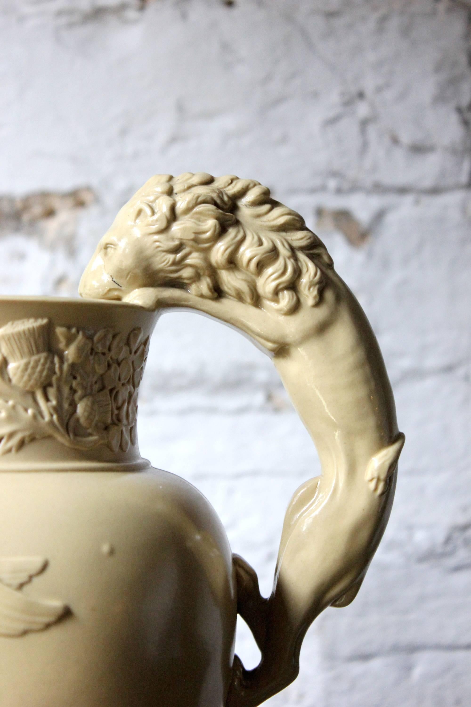 Early 19th Century Rare King George IV Memoriam Buff Stoneware Jug, circa 1830