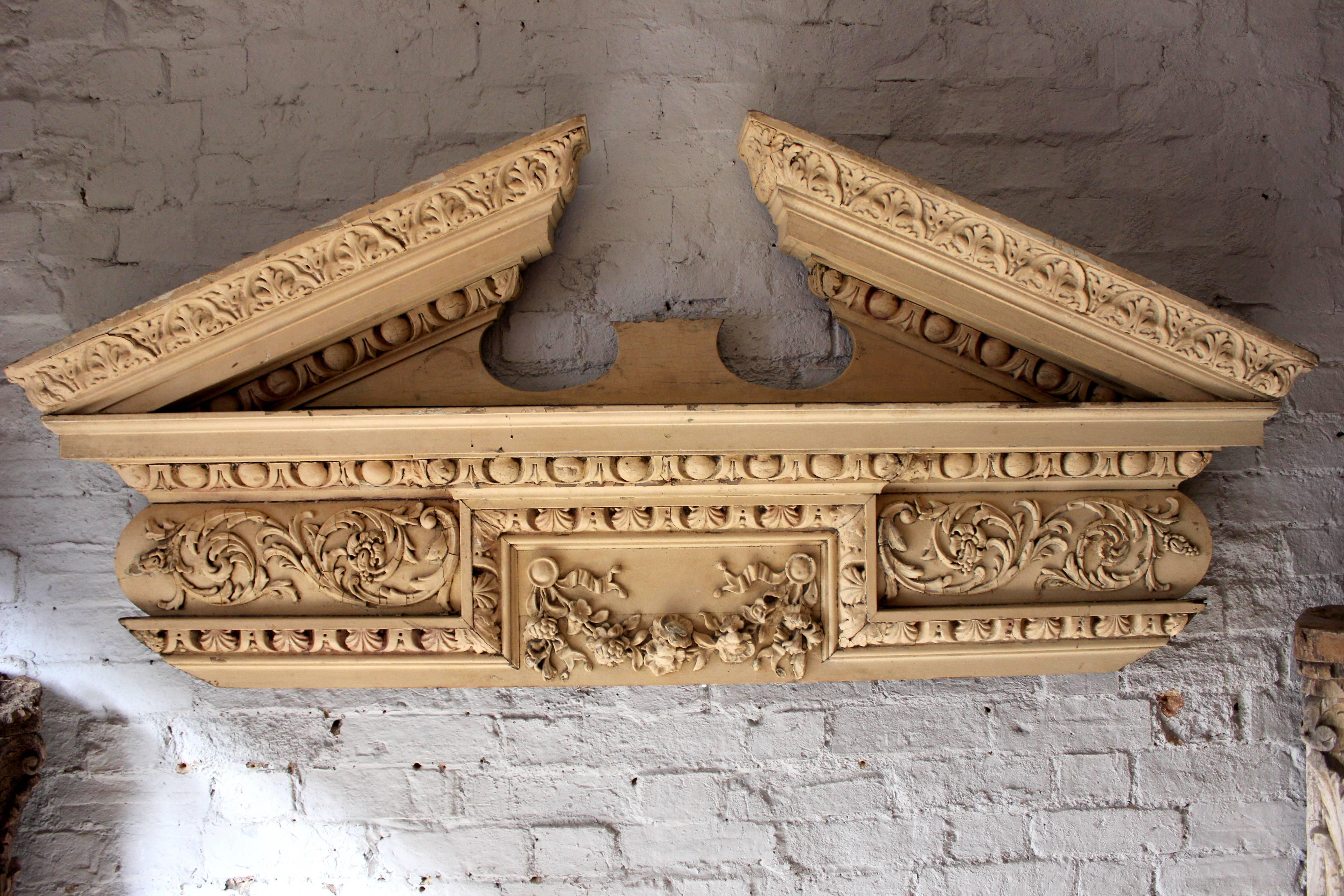 Fine Regency Carved Pine and Gesso Over-Door Broken Pediment, circa 1825 1