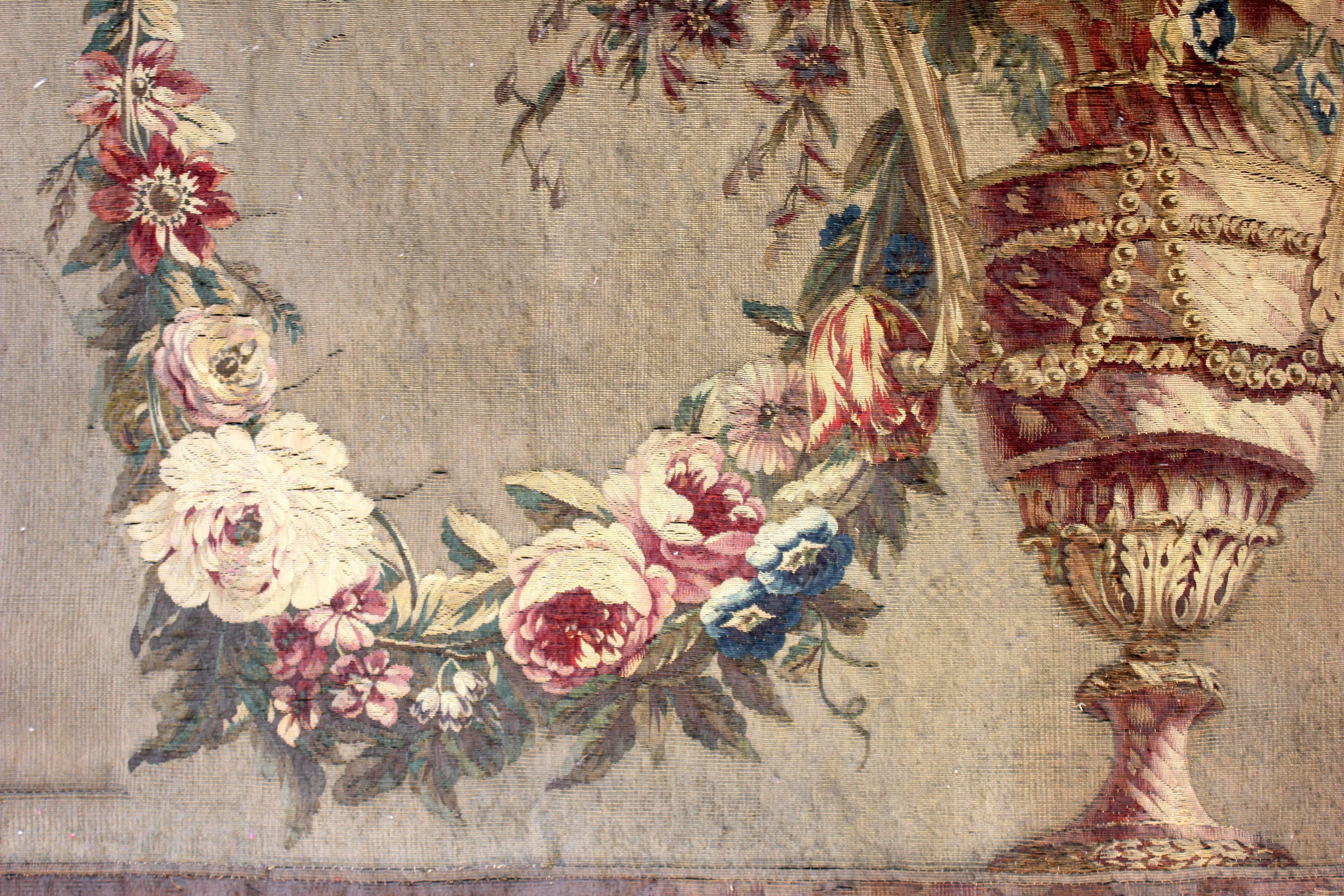 Aubusson Large and Beautiful Gilt Framed Louis XVI Tapestry Overdoor, circa 1760-1780