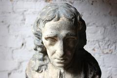 Decorative Late Victorian Painted Plaster Portrait Library Bust of John Milton