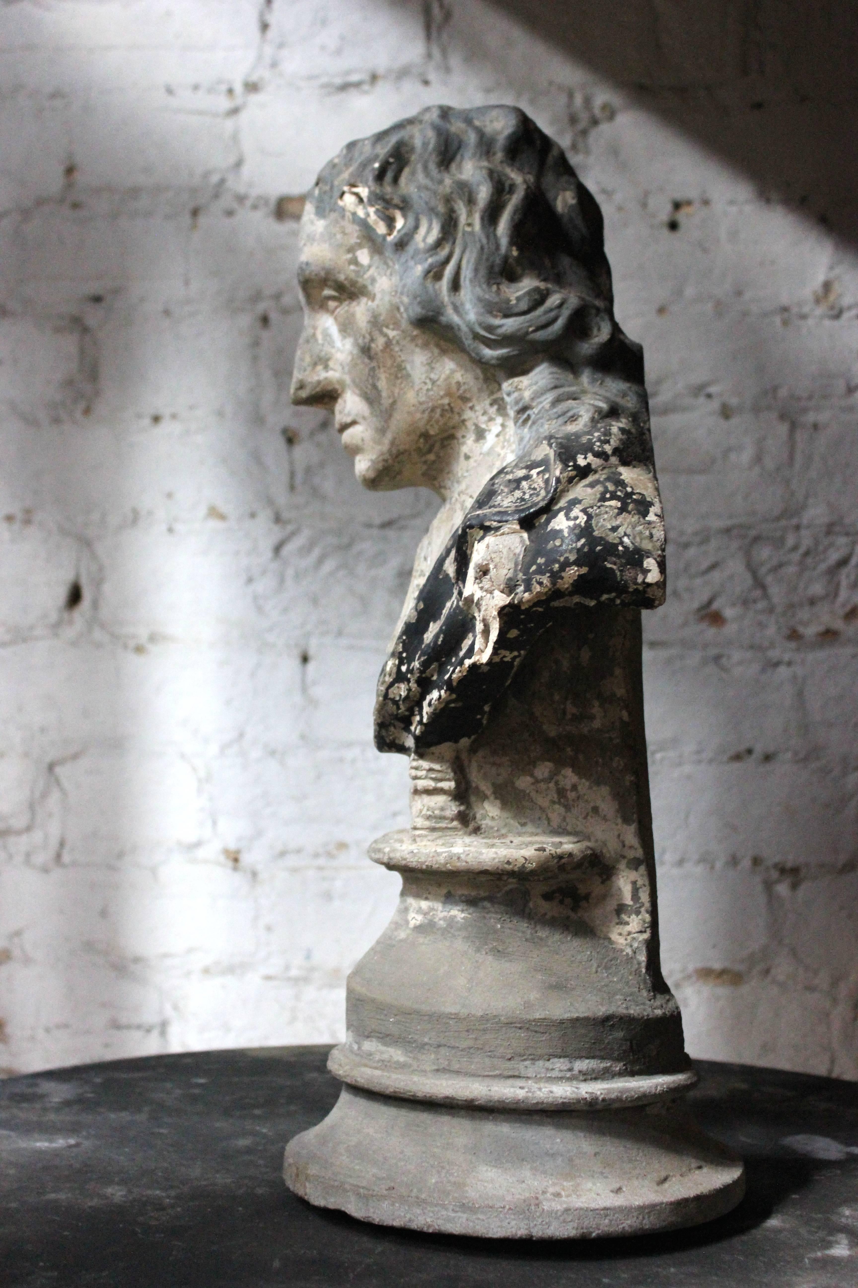 Late 19th Century Decorative Late Victorian Painted Plaster Portrait Library Bust of John Milton