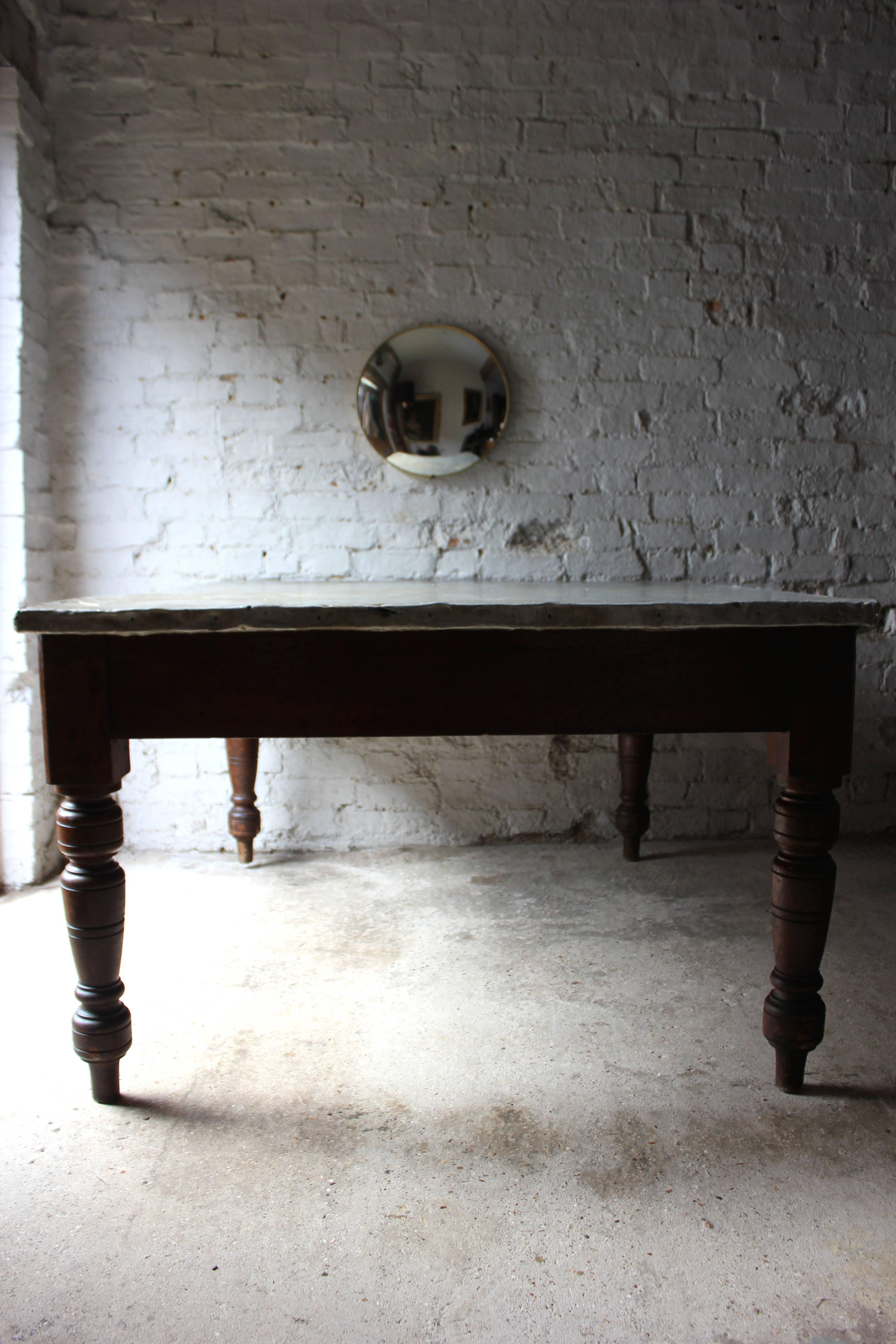 English Fabulous 19th Century Victorian Pine and Zinc Topped Table, Circa 1870-1880