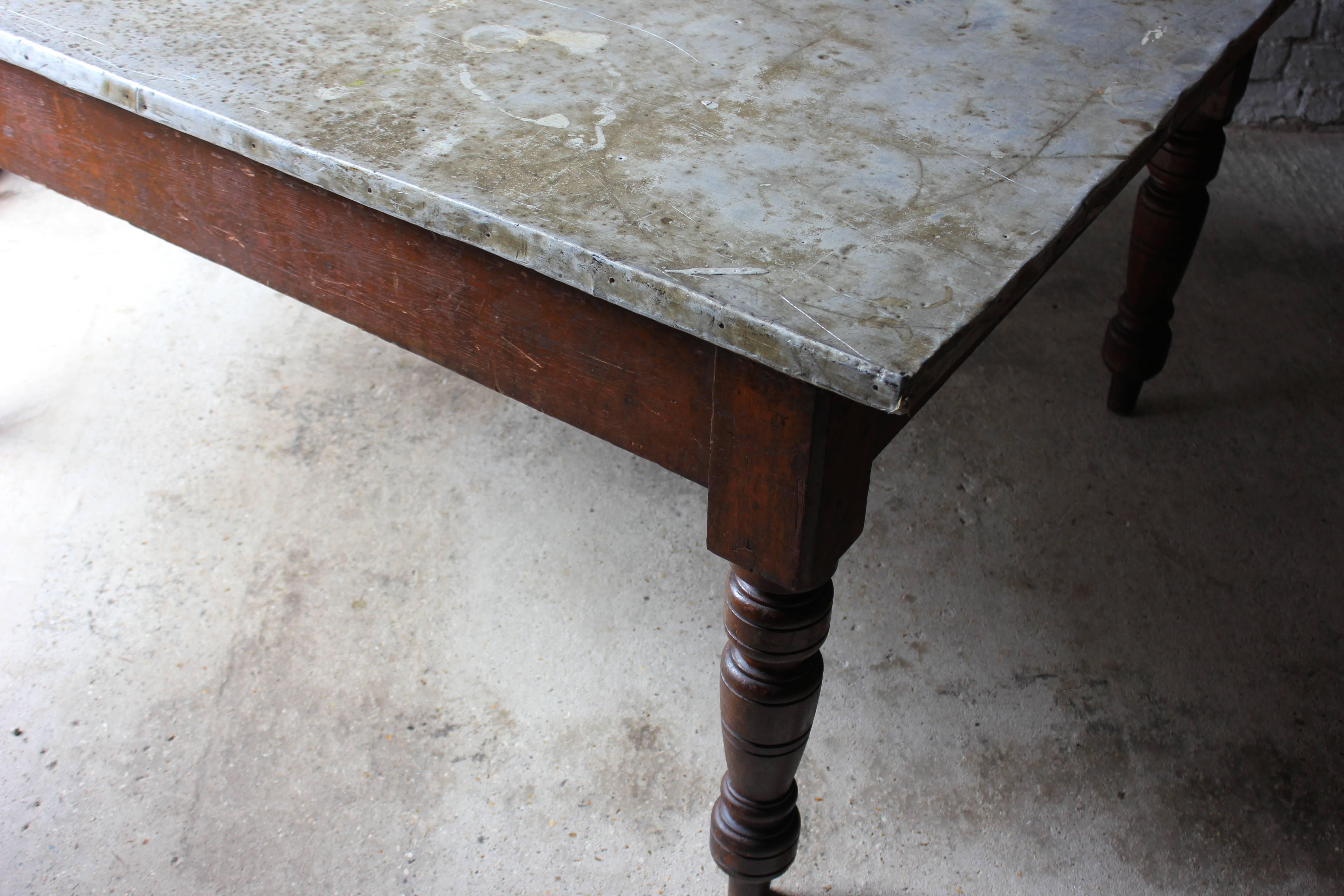 Fabulous 19th Century Victorian Pine and Zinc Topped Table, Circa 1870-1880 3