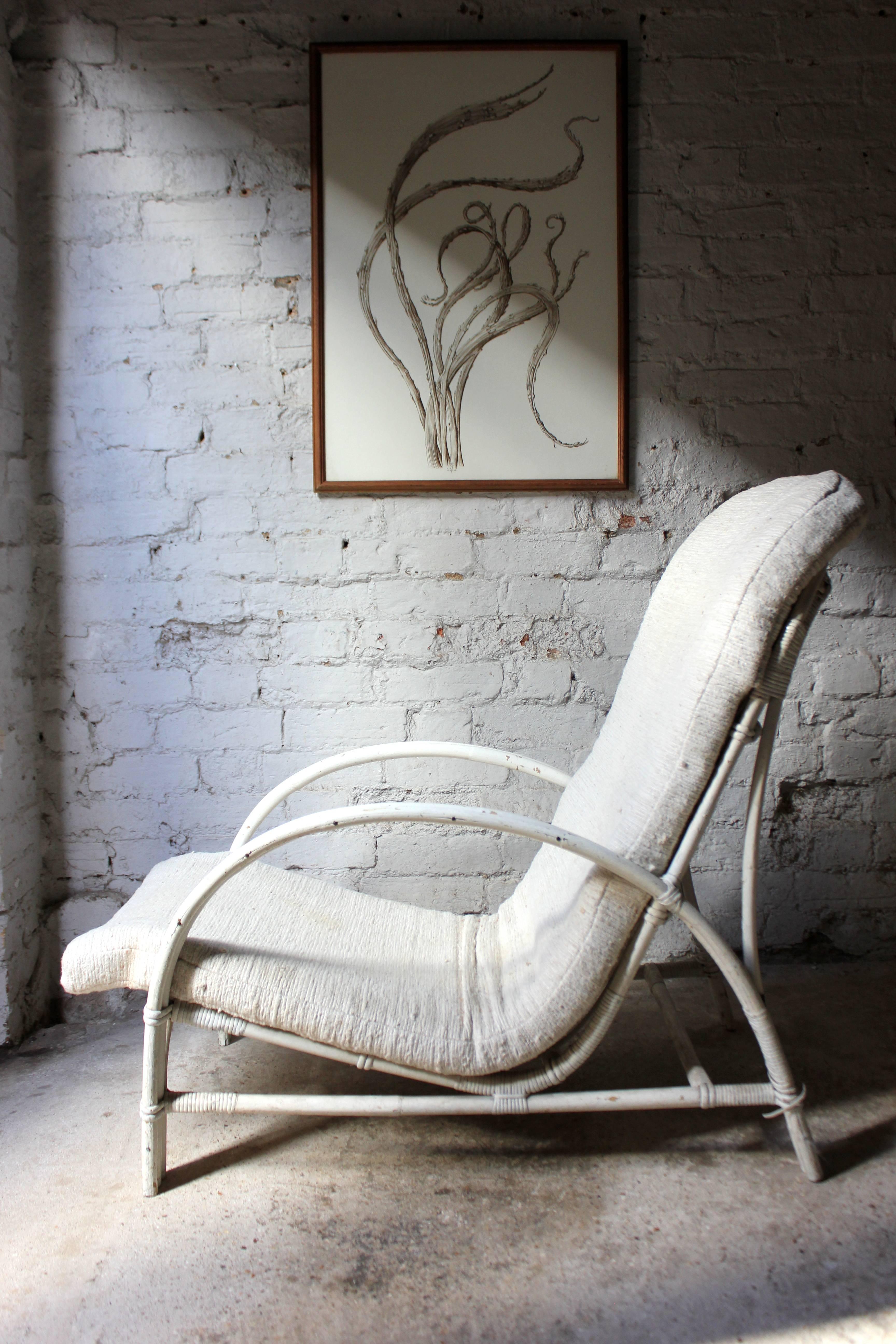 White Painted Art Deco Period Bamboo and Wickerwork Open Armchair by Dryad In Good Condition In Bedford, Bedfordshire