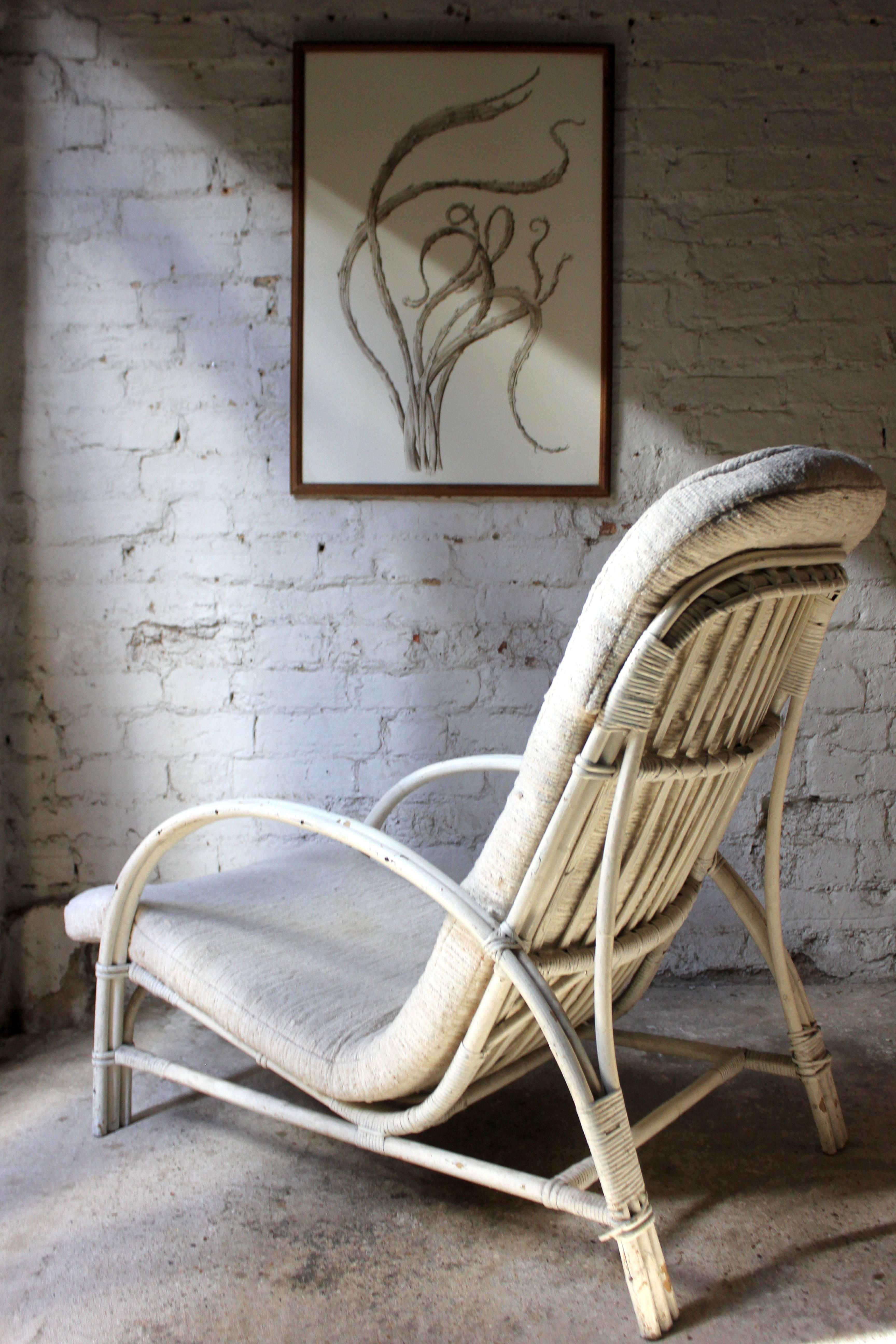White Painted Art Deco Period Bamboo and Wickerwork Open Armchair by Dryad 1