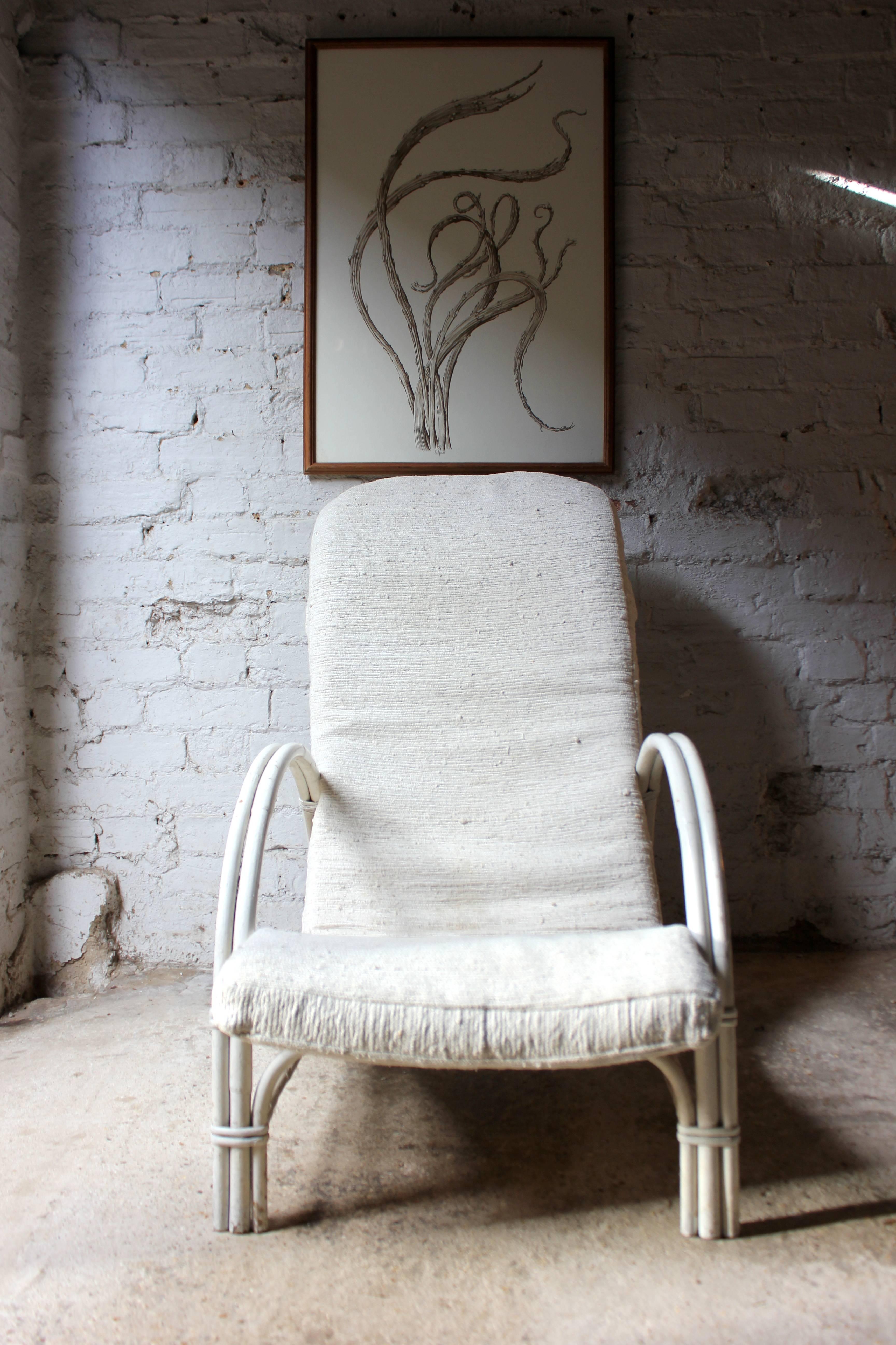 White Painted Art Deco Period Bamboo and Wickerwork Open Armchair by Dryad 2