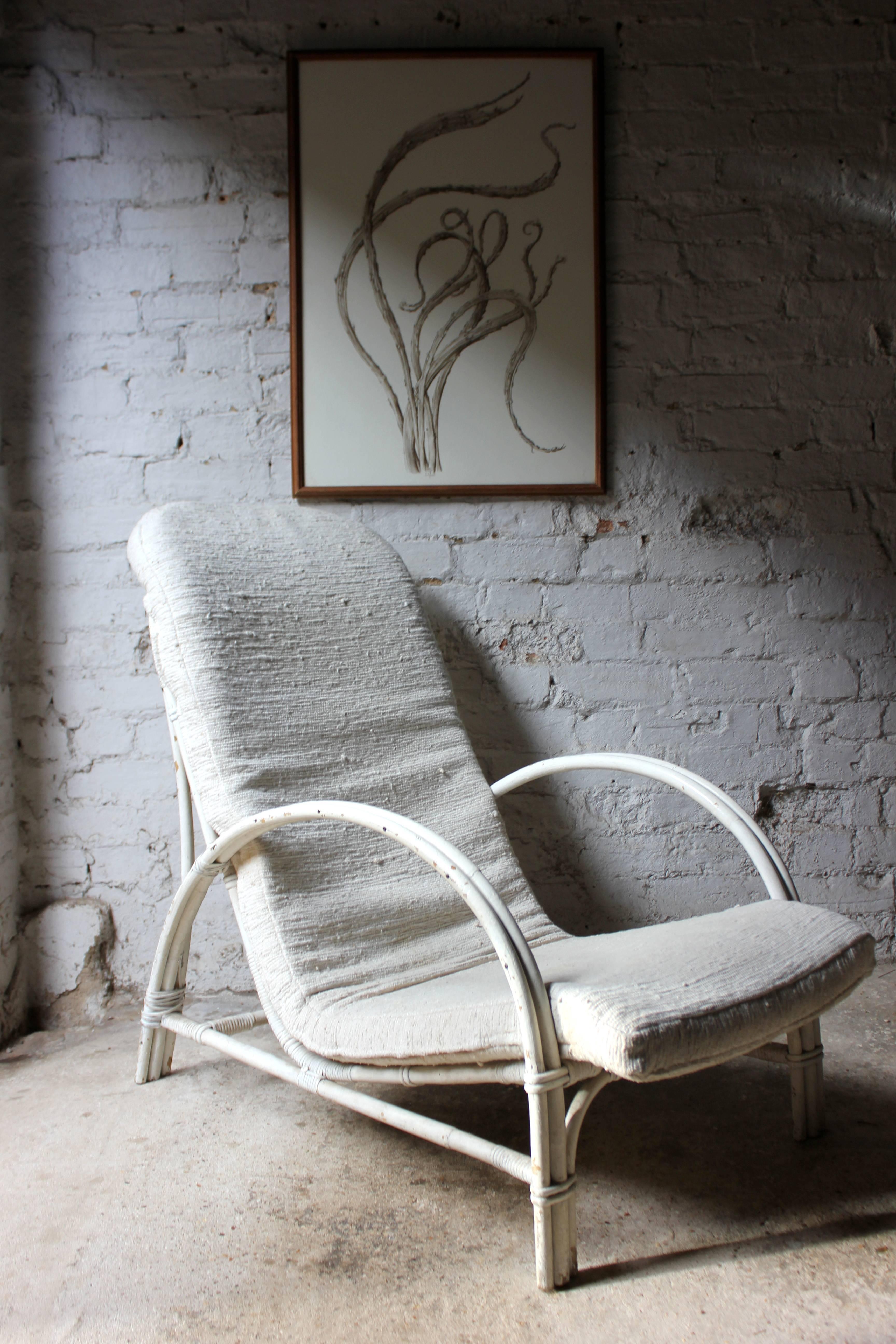 White Painted Art Deco Period Bamboo and Wickerwork Open Armchair by Dryad 3