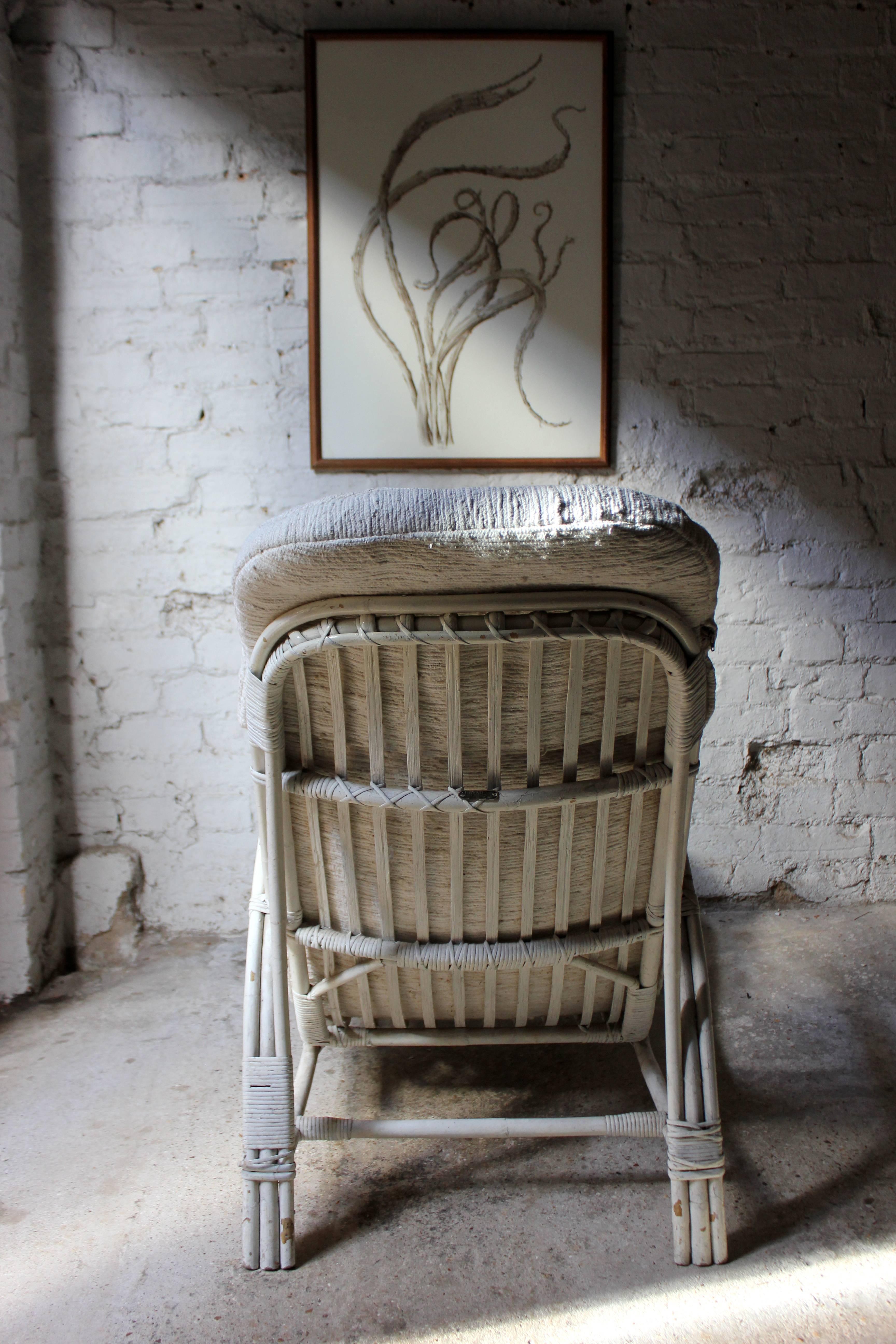 Mid-20th Century White Painted Art Deco Period Bamboo and Wickerwork Open Armchair by Dryad