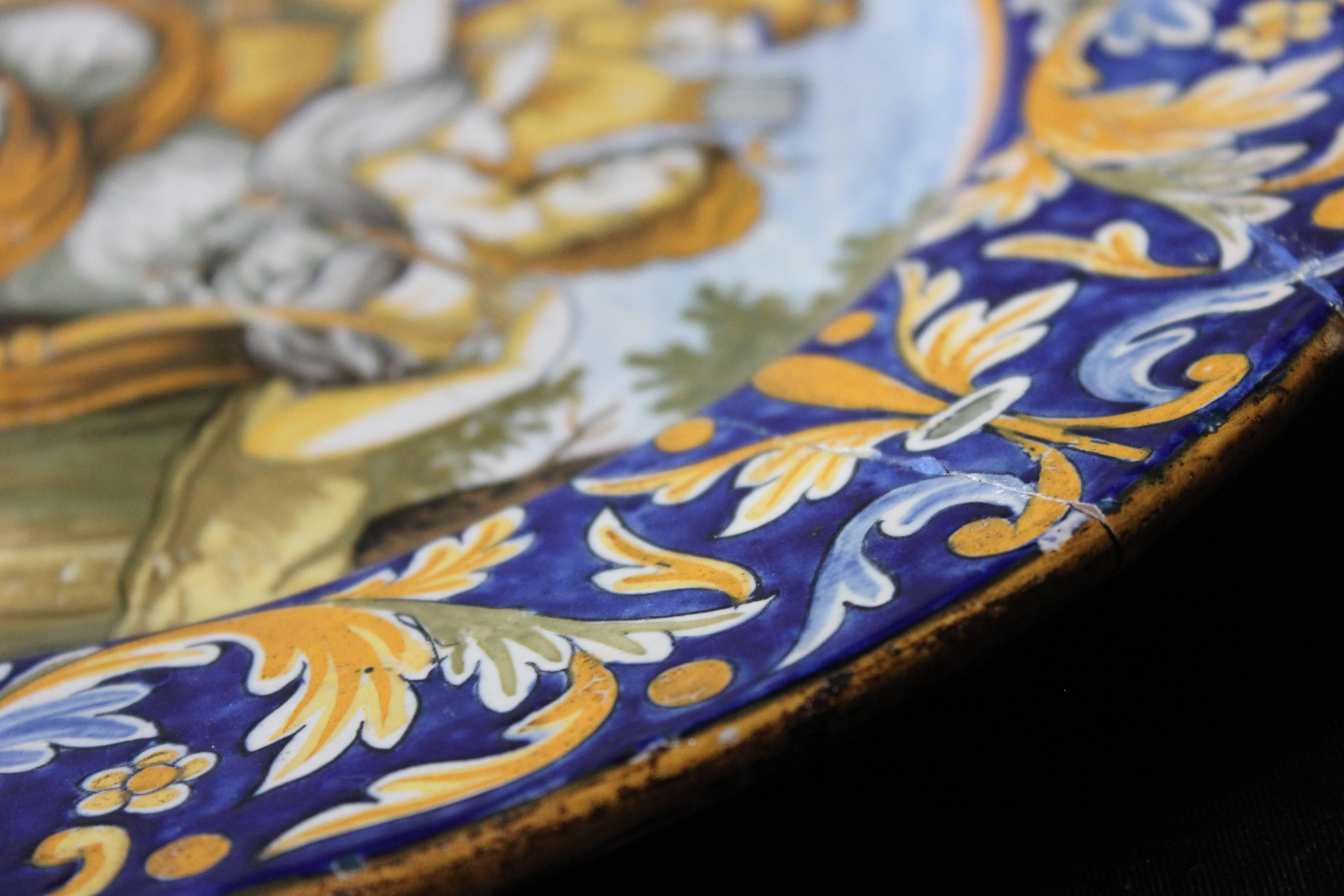 Beautiful Rivet Repaired Italian Majolica Plate, circa 1870 1