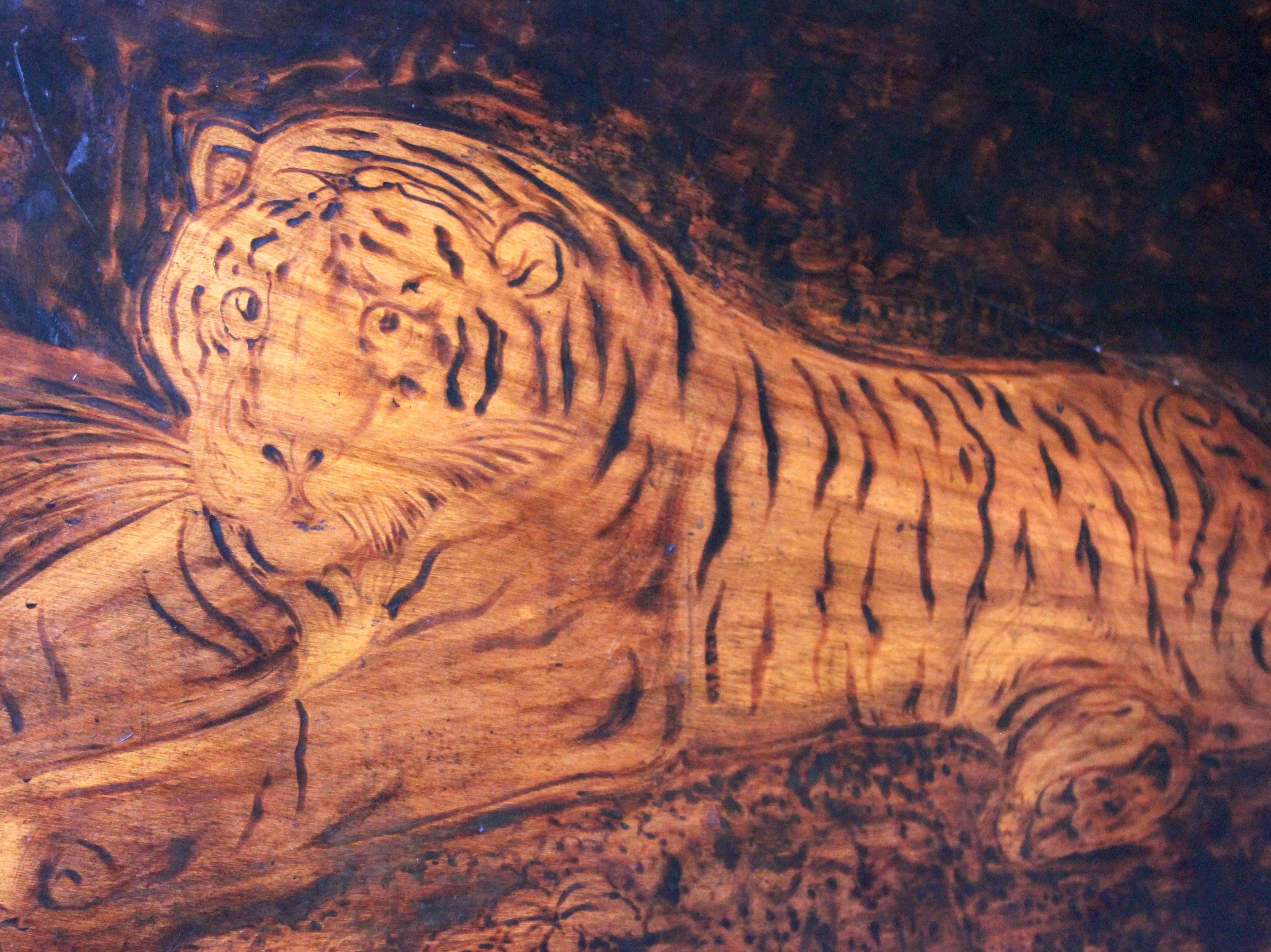 George III Regency Pyrography Panel of a Tiger by Joseph Smith after George Stubbs