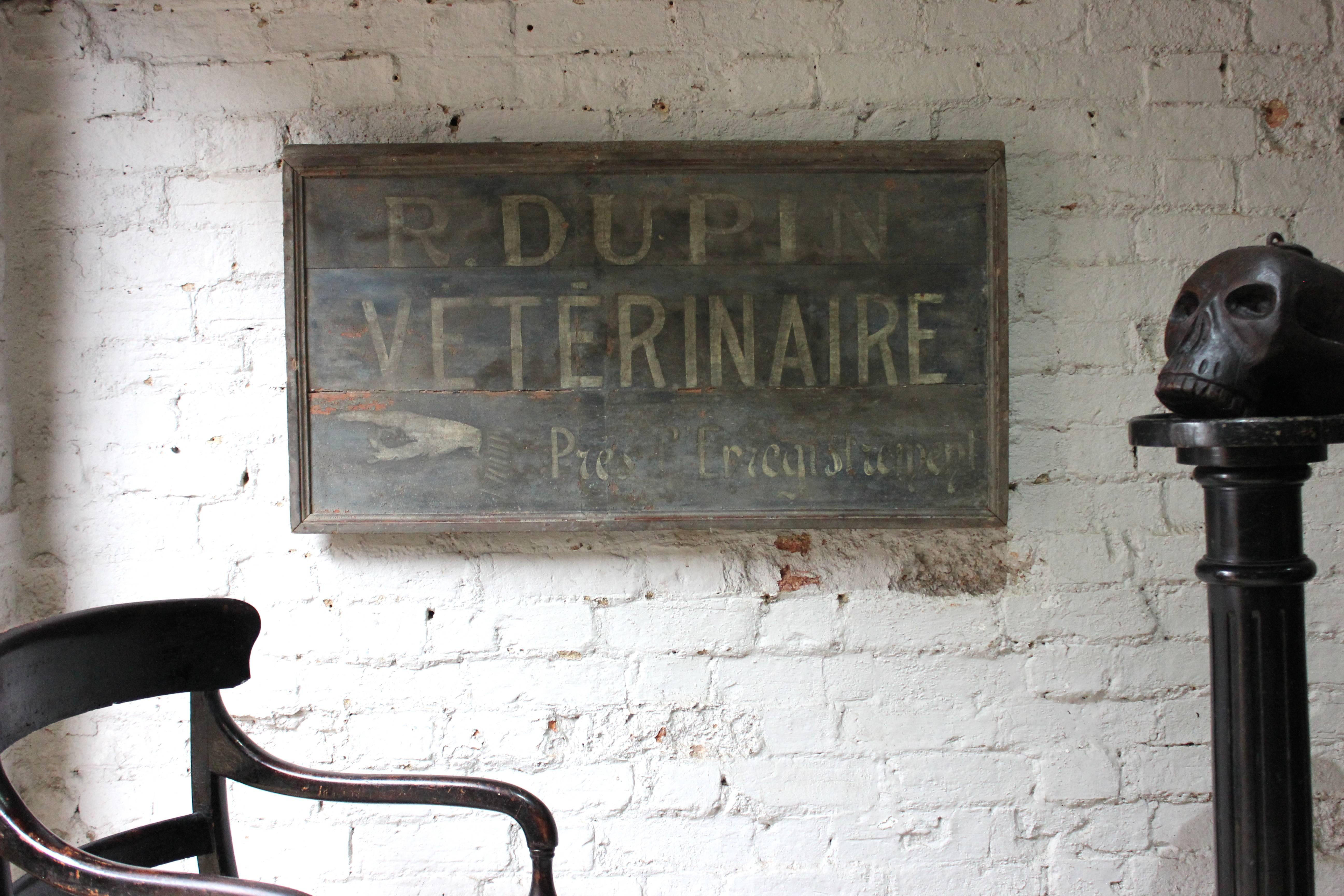 Folk Art French Painted and Sign Written Veterinary Trade Sign for R.Dupin Veterinaire