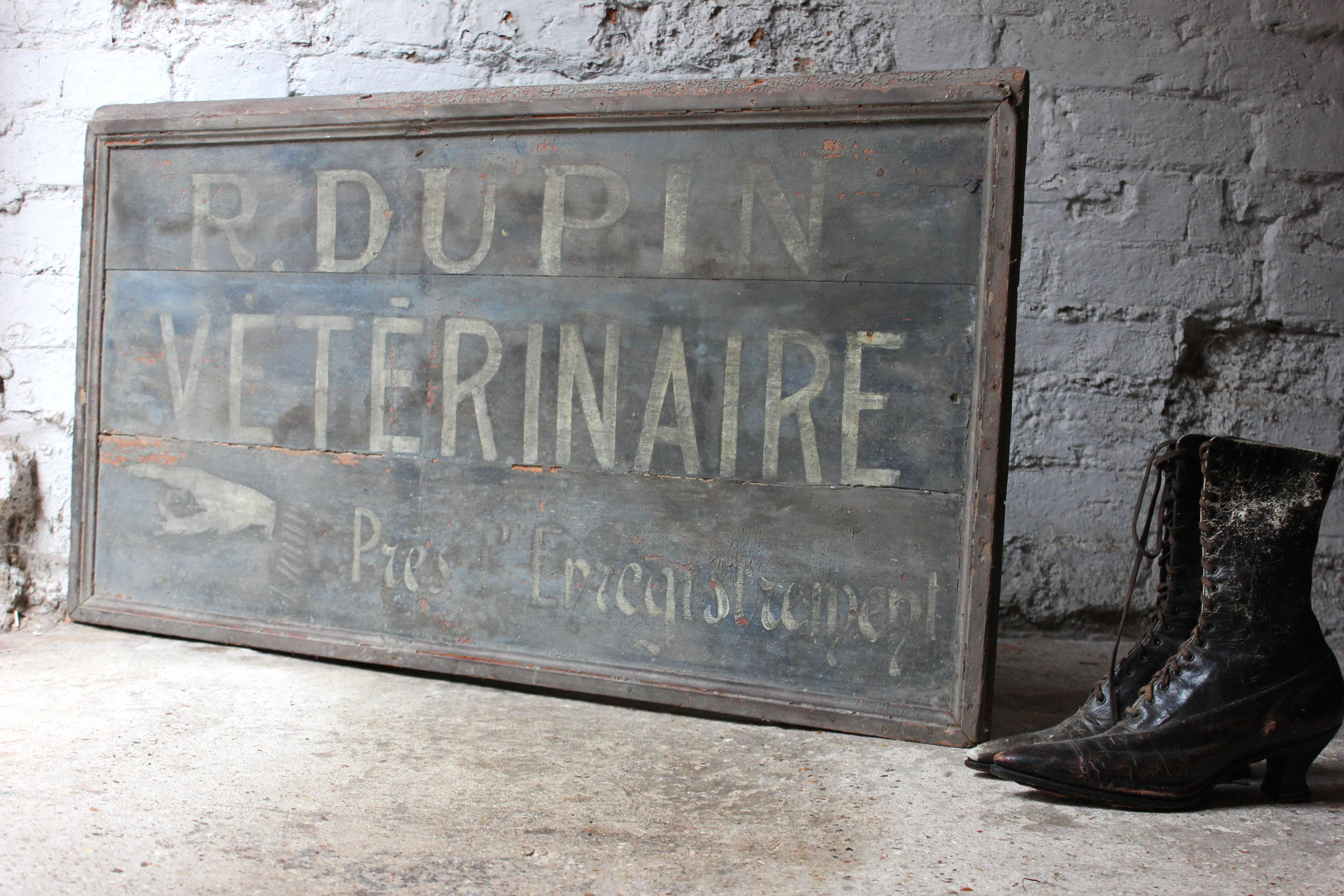 French Painted and Sign Written Veterinary Trade Sign for R.Dupin Veterinaire In Good Condition In Bedford, Bedfordshire