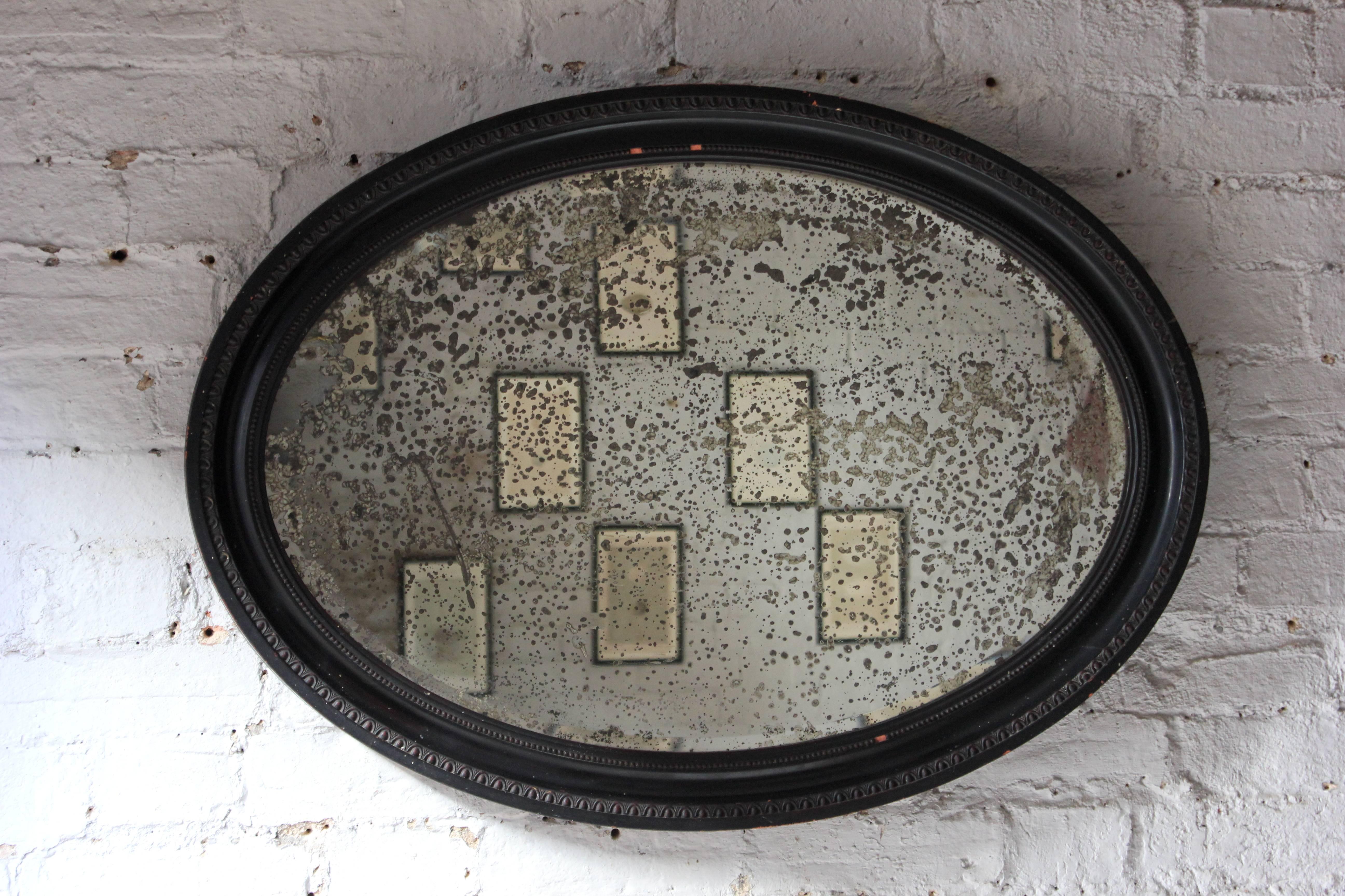 Attractive Ebonised Victorian Oval Wall Mirror, circa 1870 In Distressed Condition In Bedford, Bedfordshire