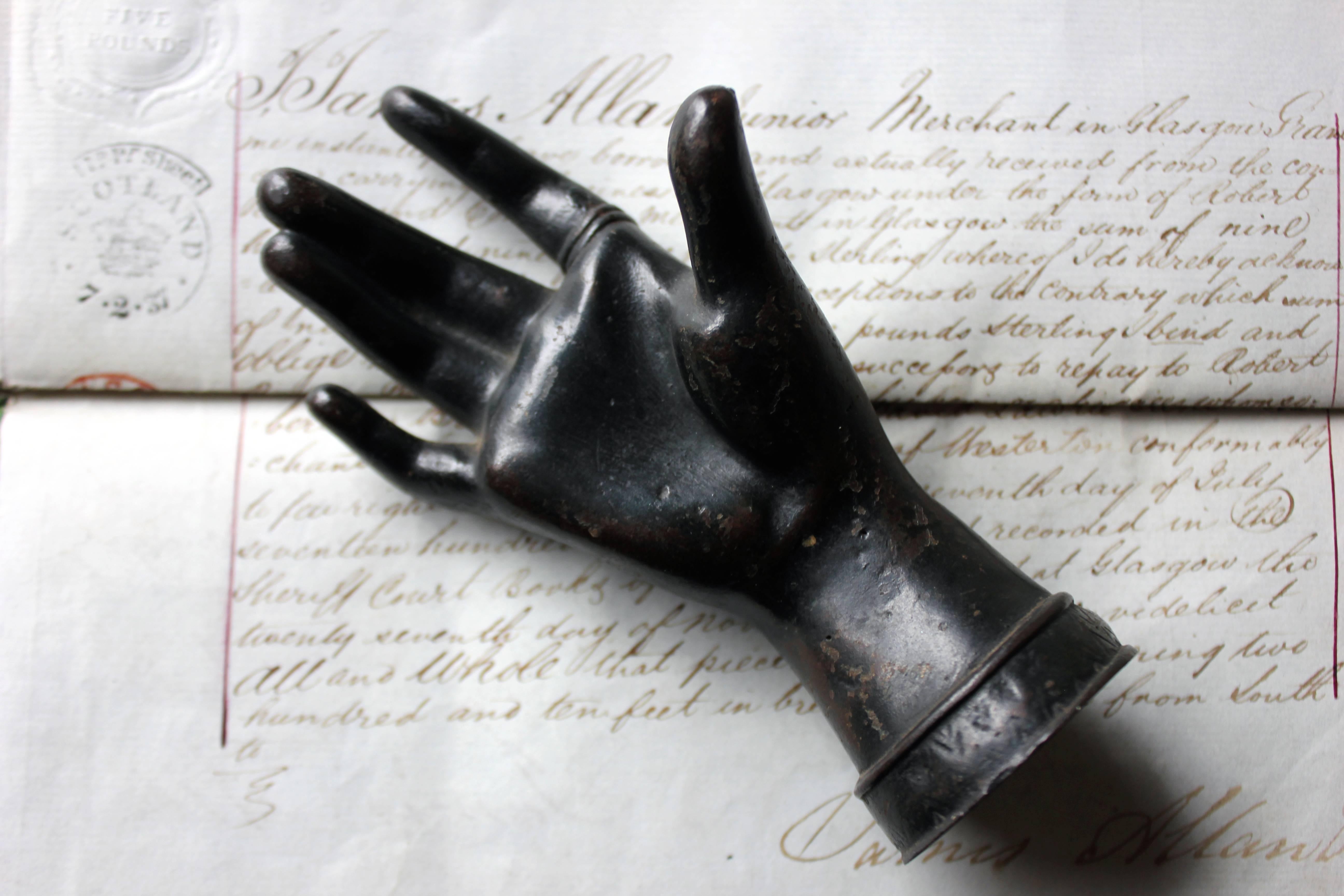 Late 19th Century Victorian Dark Patinated Cast Iron Paperweight in the Form of a Ladies Hand