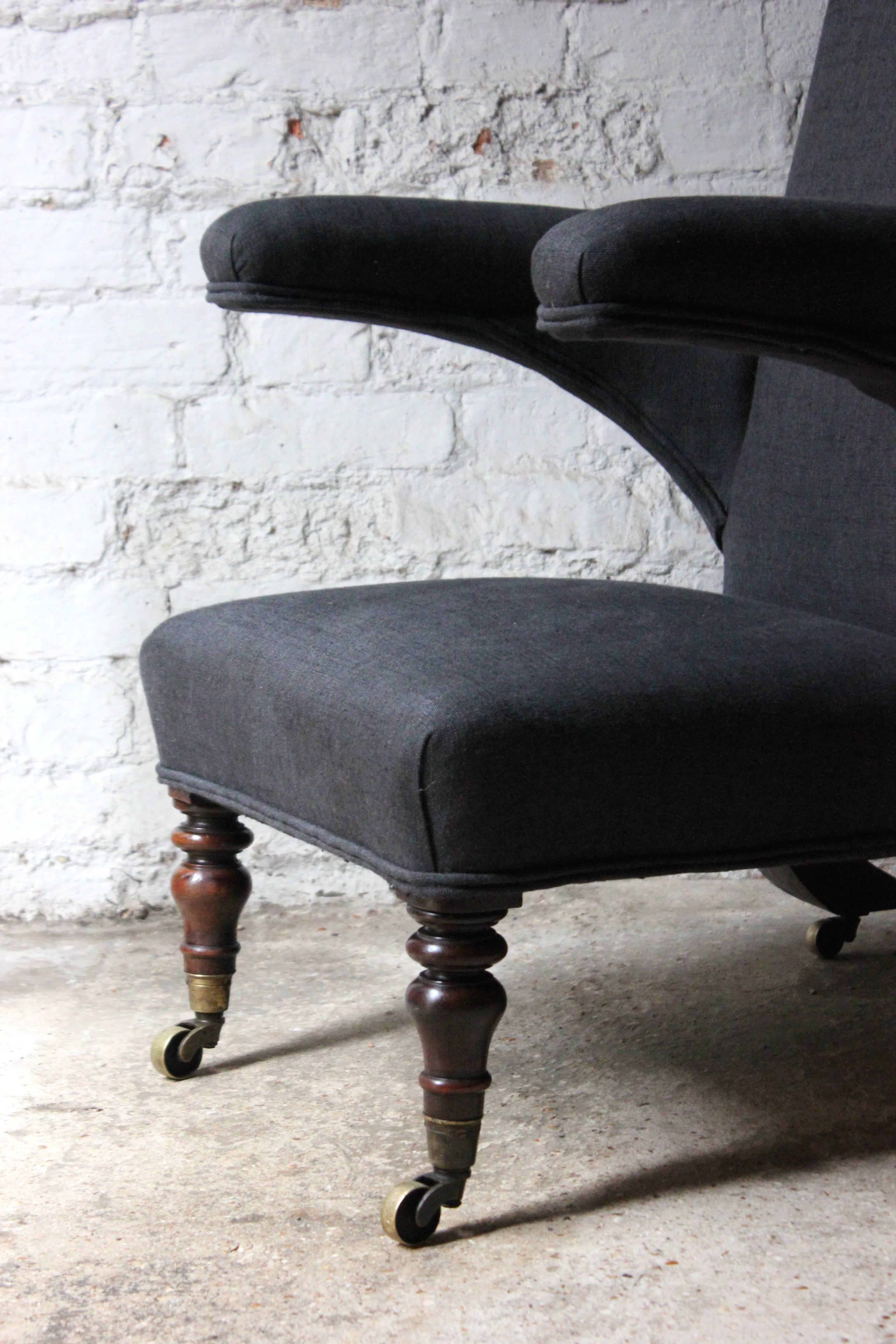 Interesting & Unusual English Linen Upholstered Walnut Armchair, circa 1825-1835 3