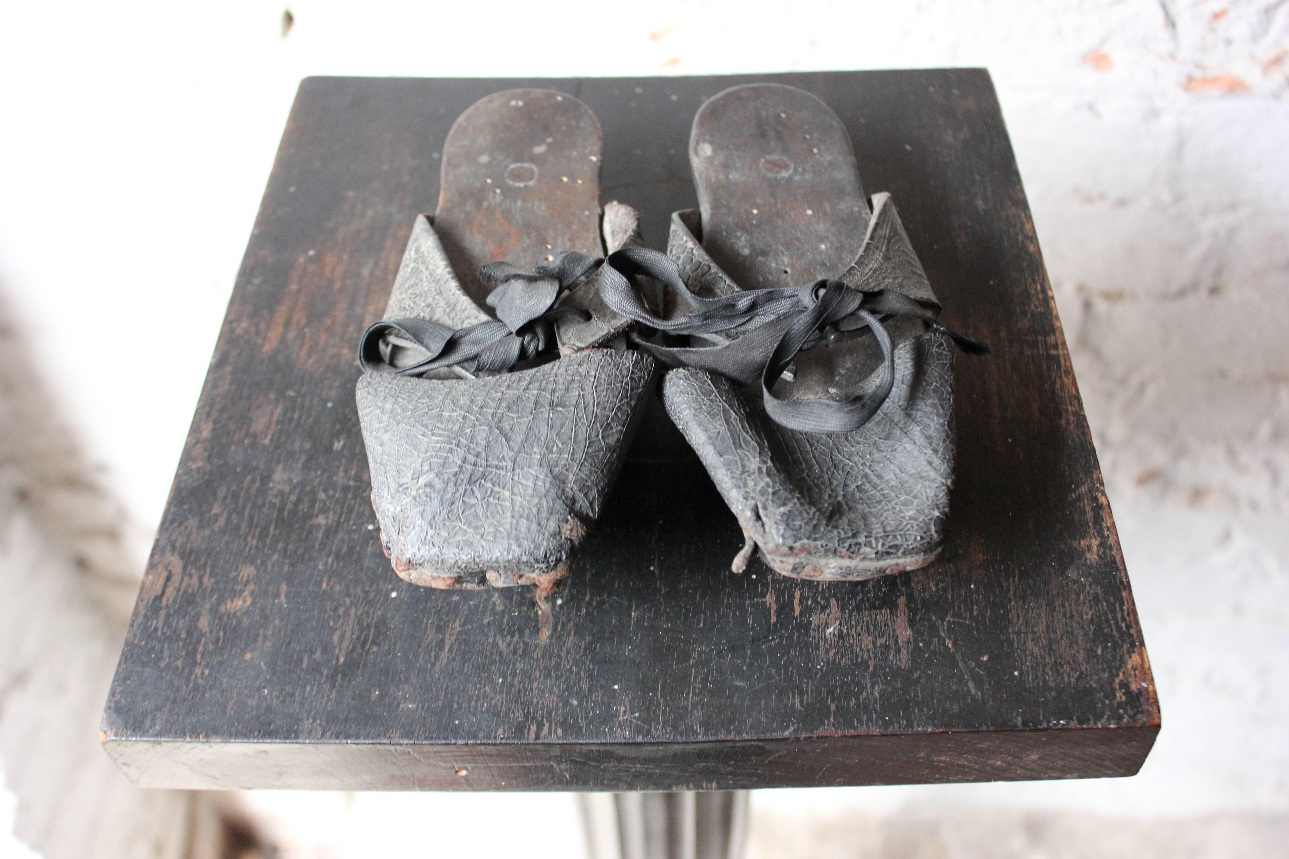 17th Century Rare Pair of Early Children’s Leather and Iron Shod Pattens or Overshoes