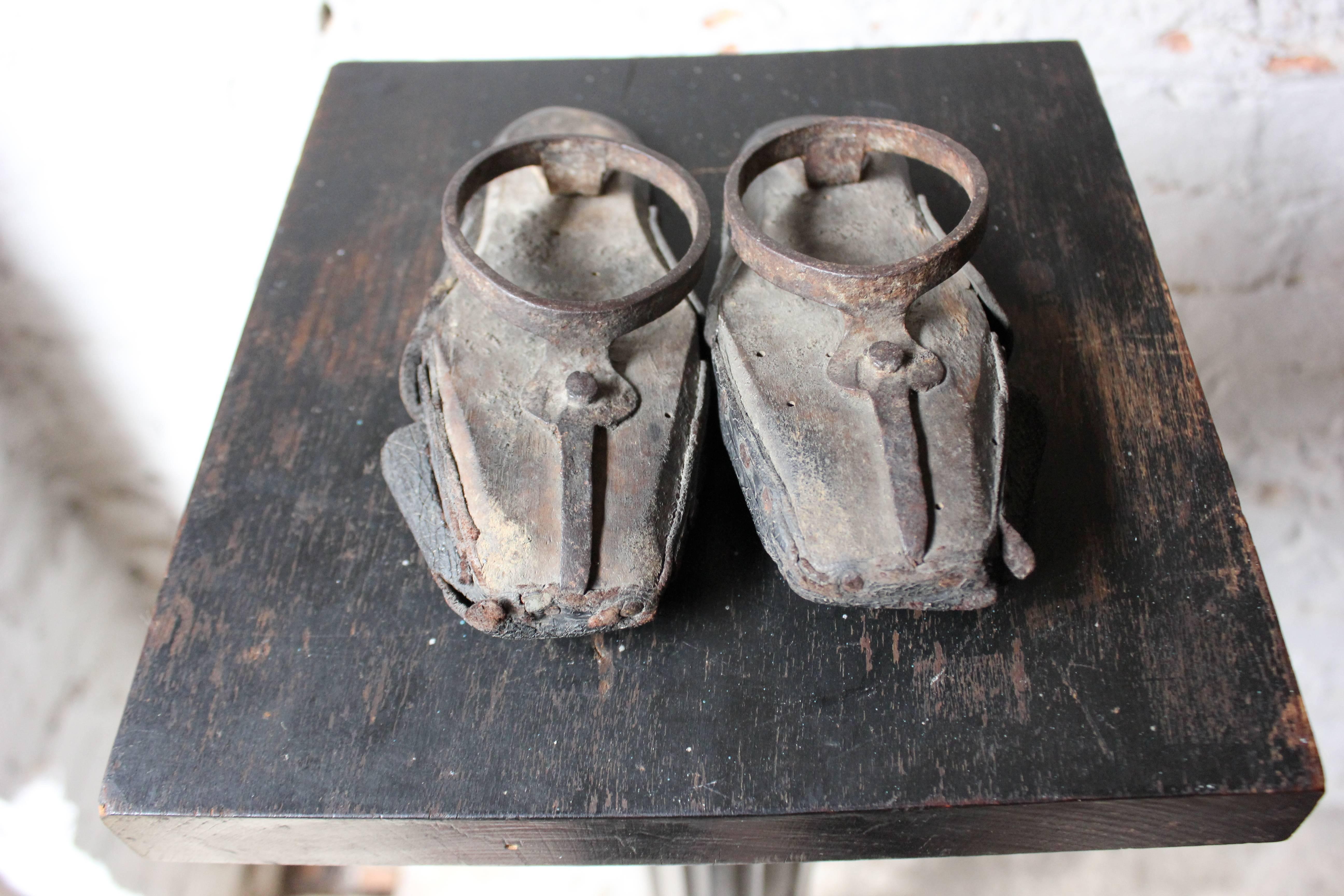 Rare Pair of Early Children’s Leather and Iron Shod Pattens or Overshoes 1