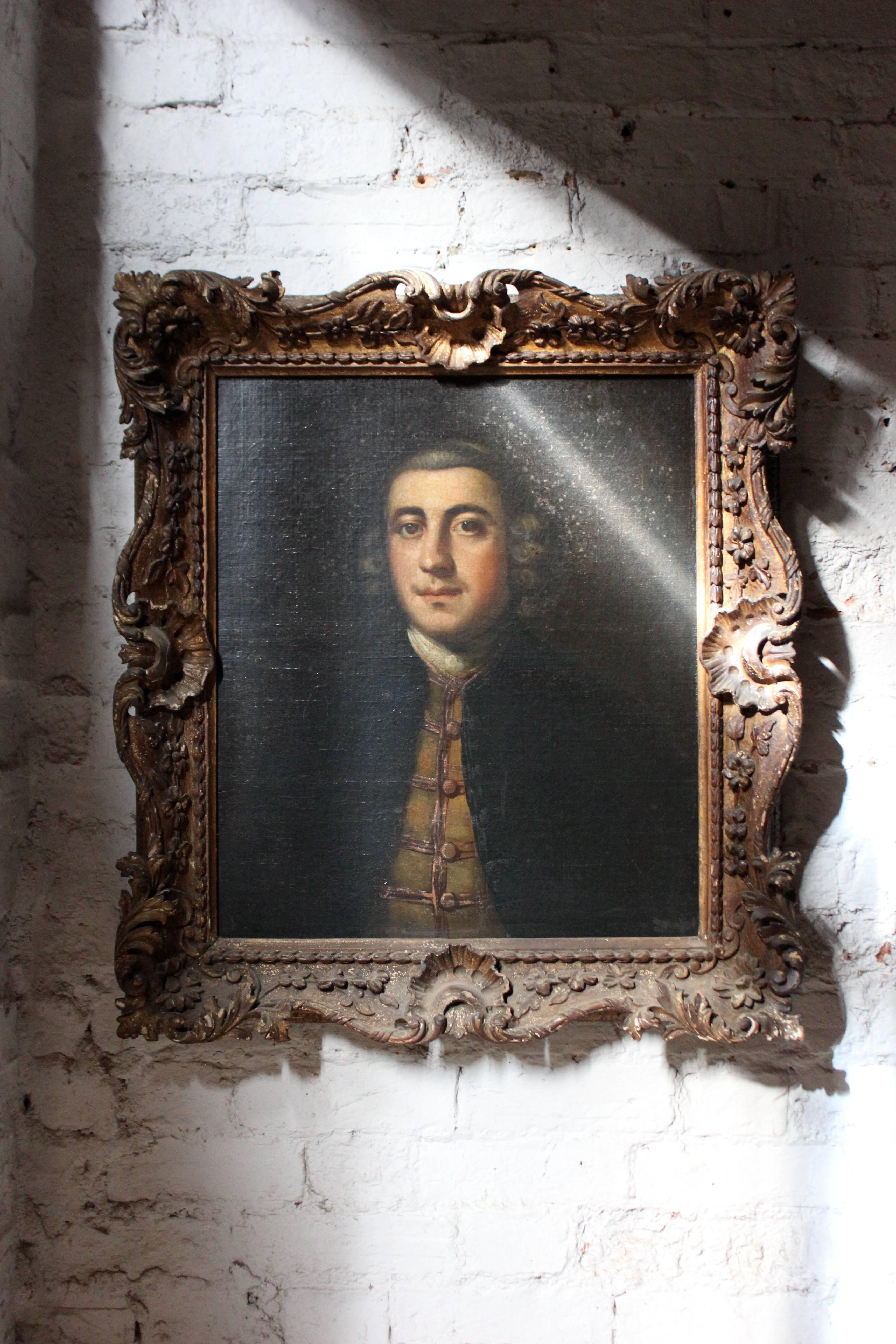 Hand-Carved Mid-18th Century Provincial English School Oil on Canvas Lumley Arnold Portrait