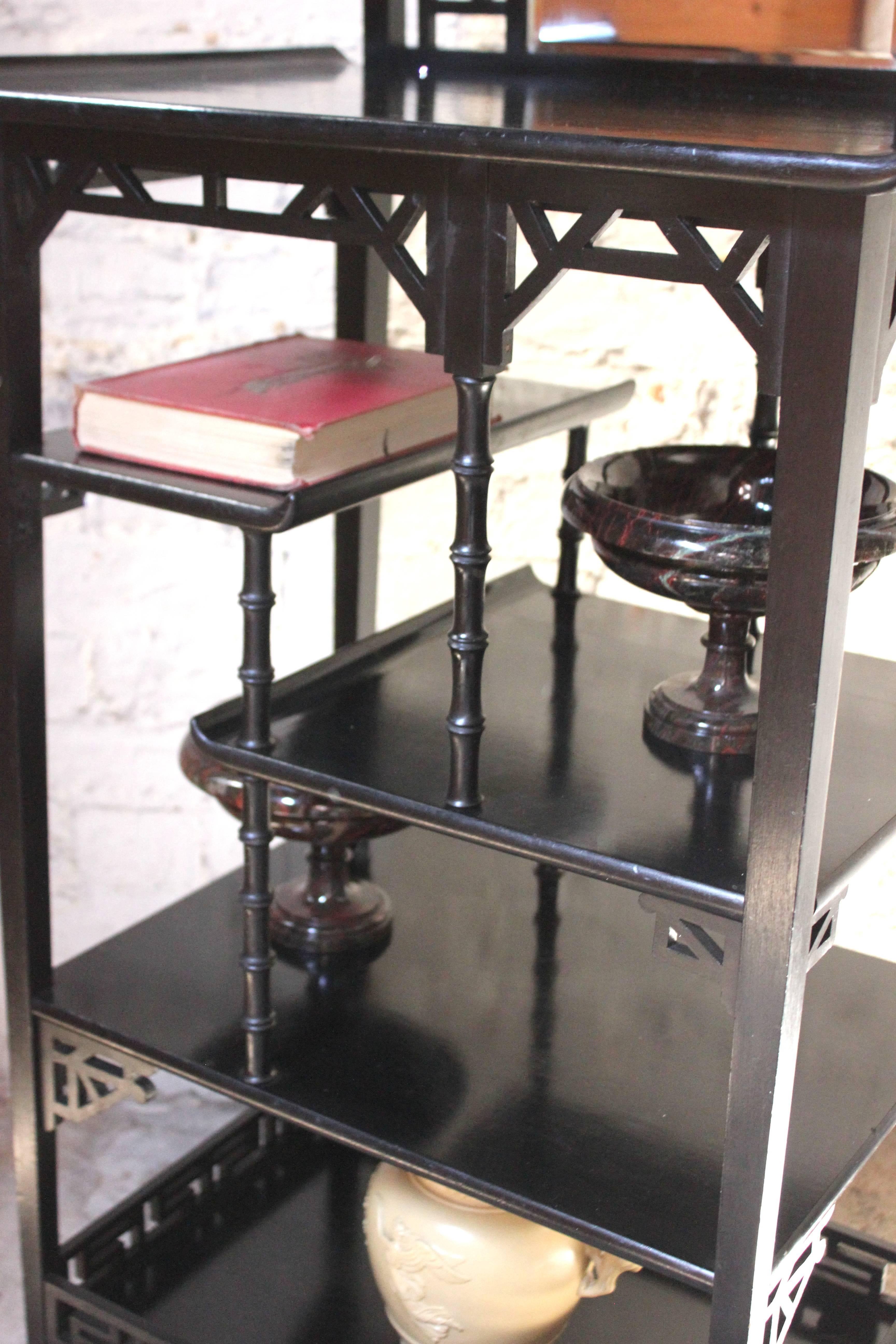 Aesthetic Movement Ebonised Étagère in the Manner of E.W.Godwin, circa 1875-1885 In Good Condition In Bedford, Bedfordshire