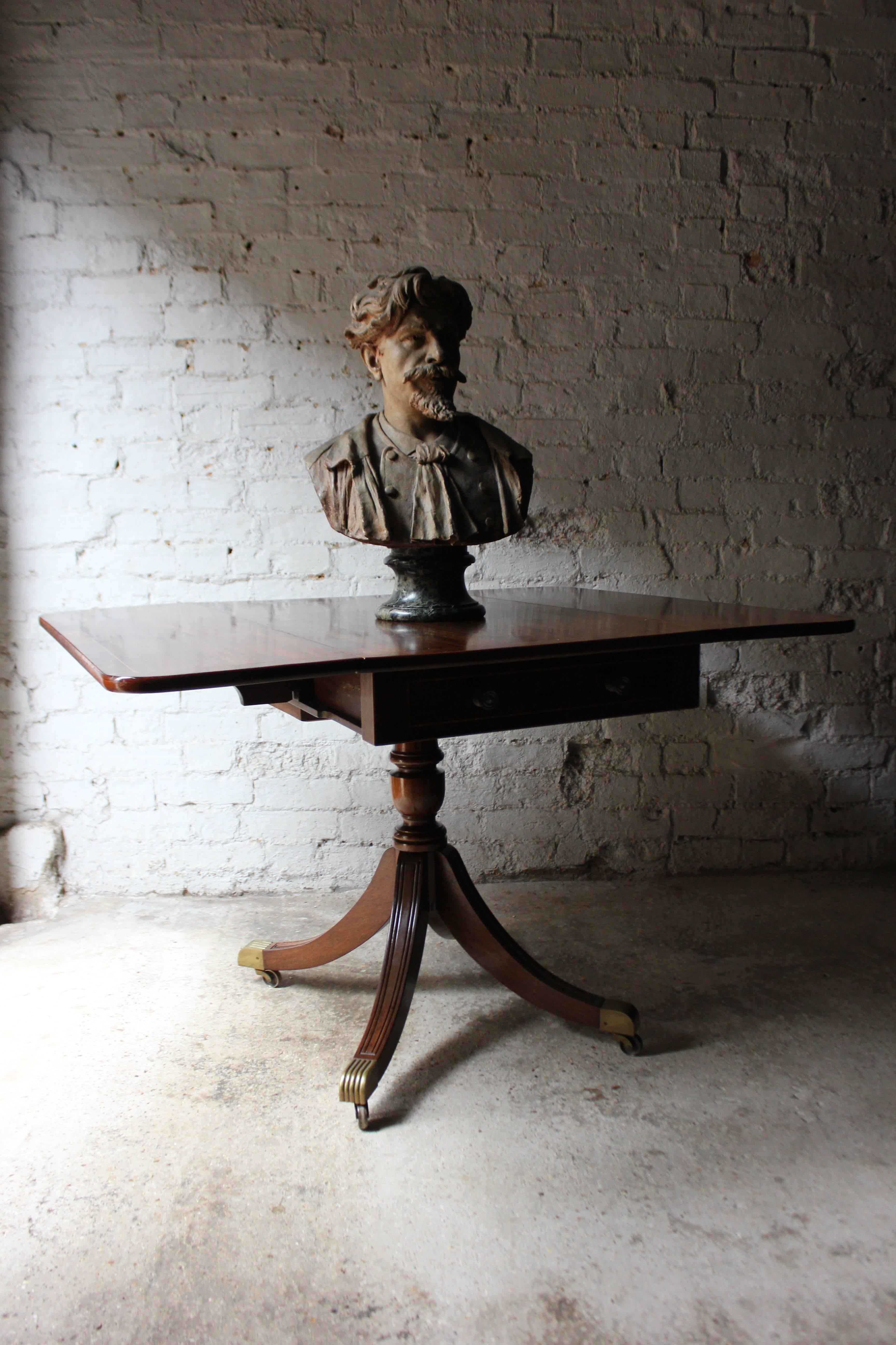 Good Regency Period Inlaid Mahogany Pedestal Pembroke Table, circa 1825 4