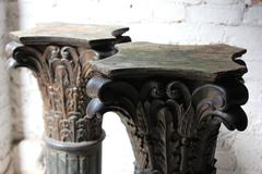 Pair of Carved Pine Faux Marble Painted Corinthian Column Pedestals
