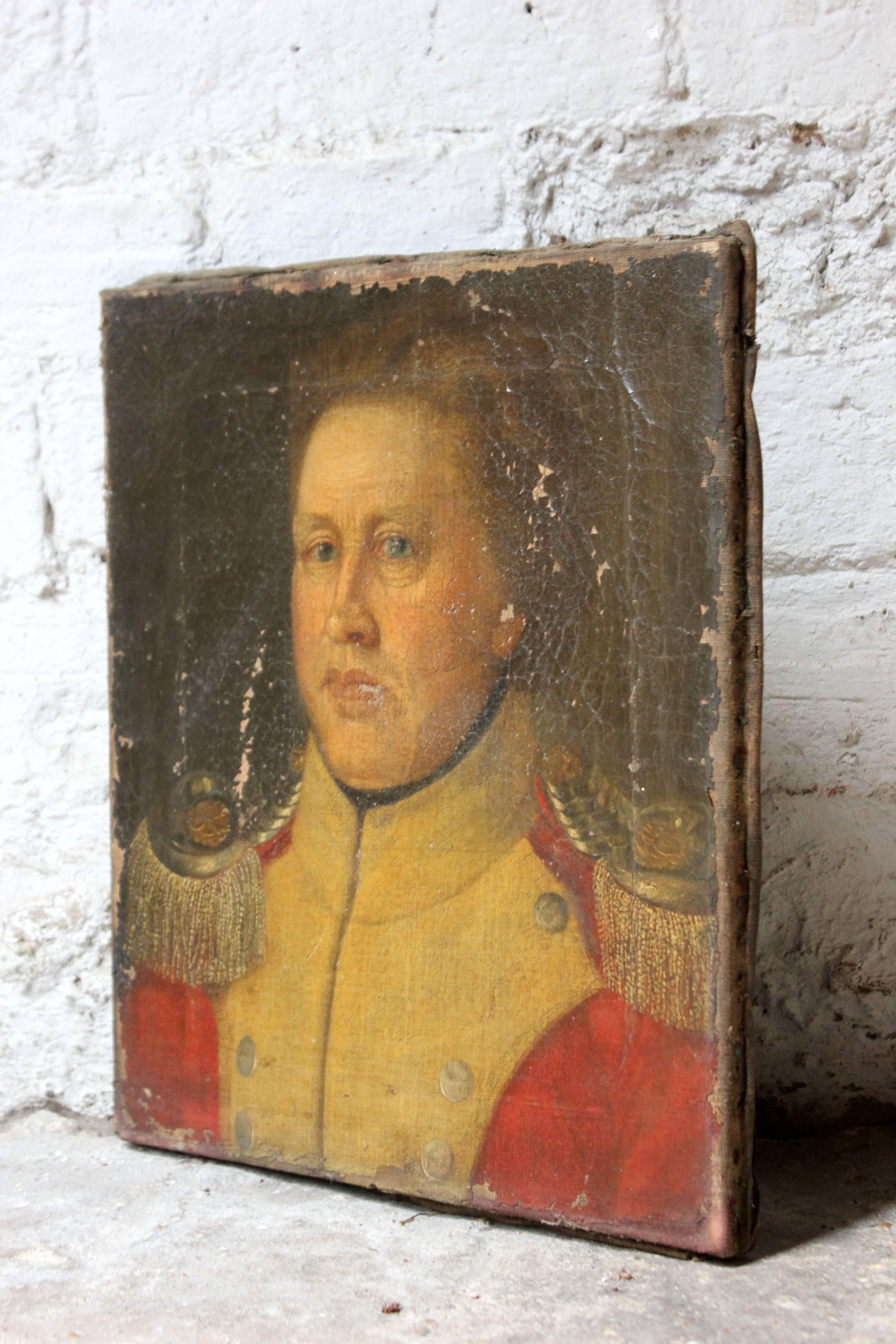 George III Continental Provincial School Oil on Canvas Portrait of Military Officer