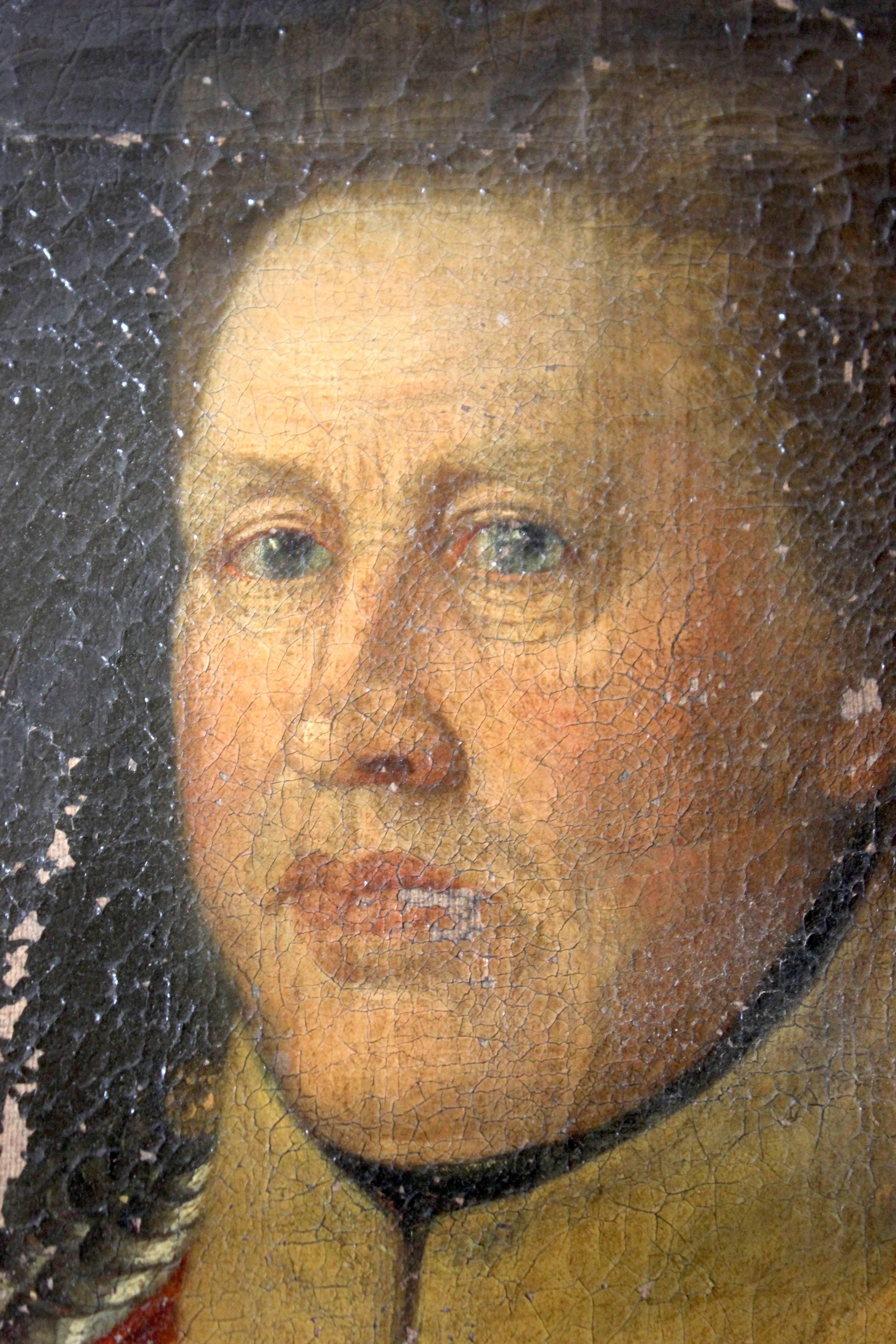 The absorbing provincial school oil on canvas portrait of a continental officer of high rank, with associated gilded moulded frame (if required), the sitter shown at head and shoulders length depicted on a dark background in his regimental uniform