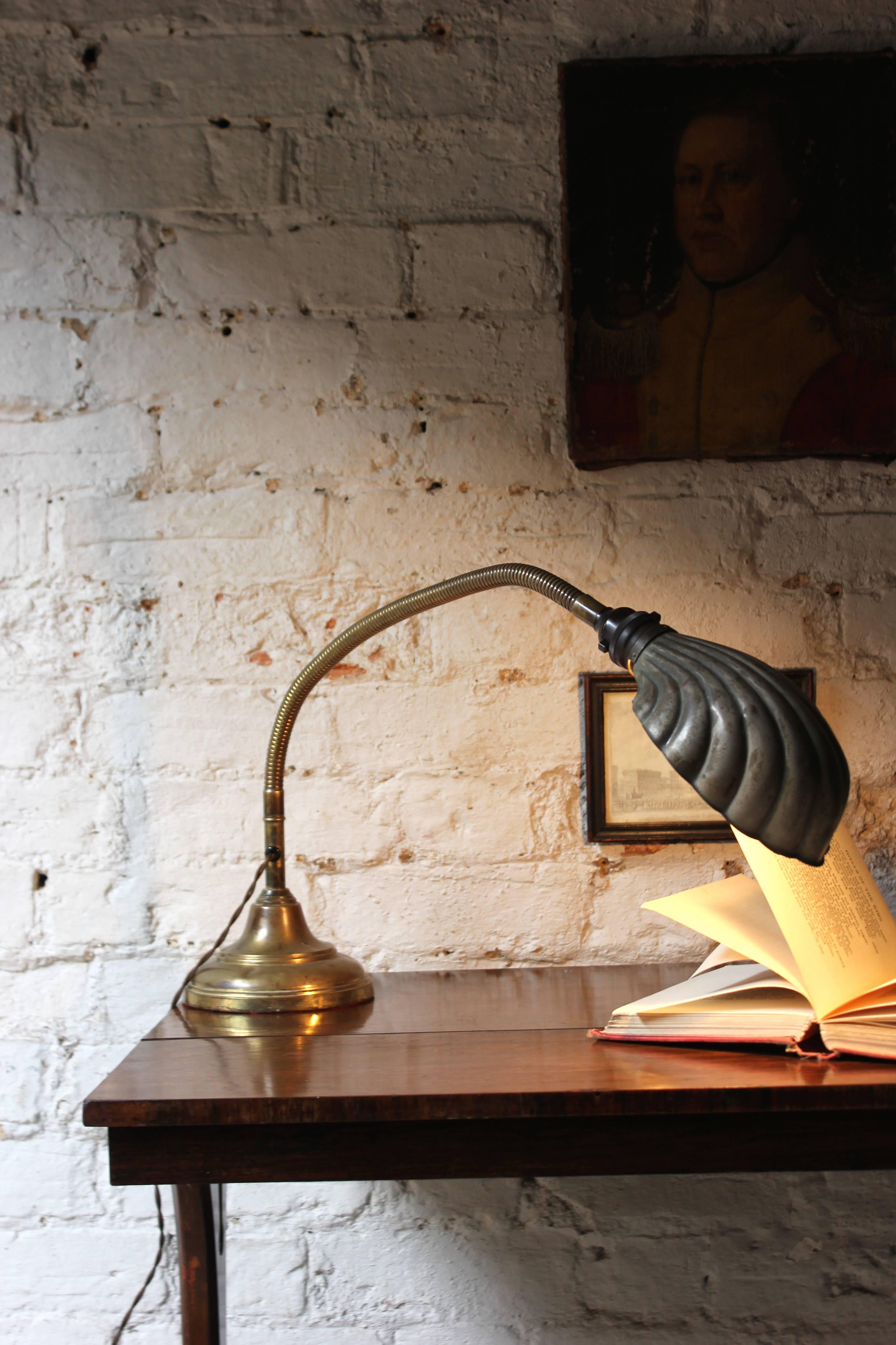 Early 20th Century Bakelite and Brass Articulated Scallop Shell Formed Desk Lamp, circa 1920