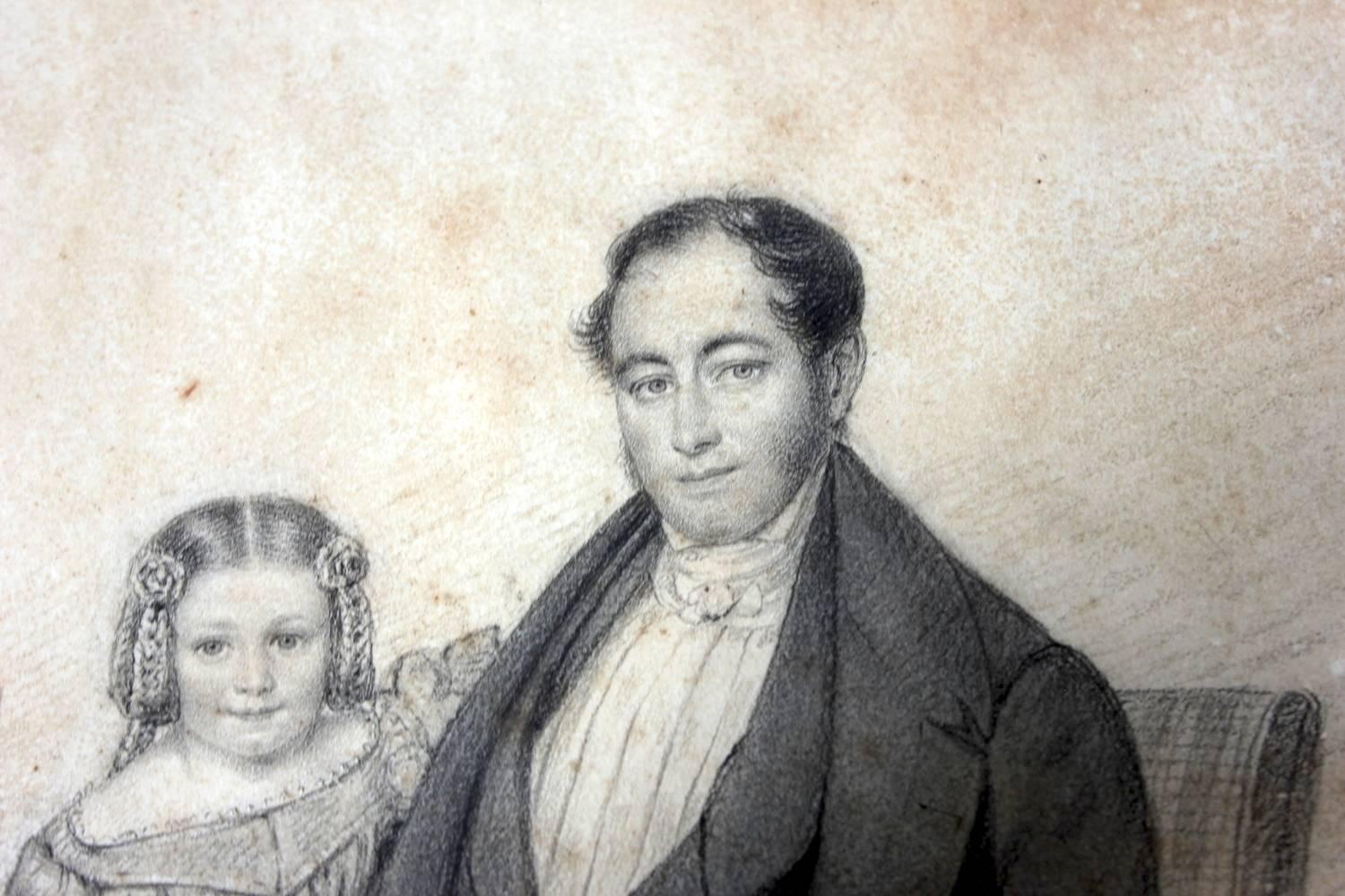 Mid-19th Century Good Pencil & Charcoal Family Portrait; The Family of Sir Jean de Veulle