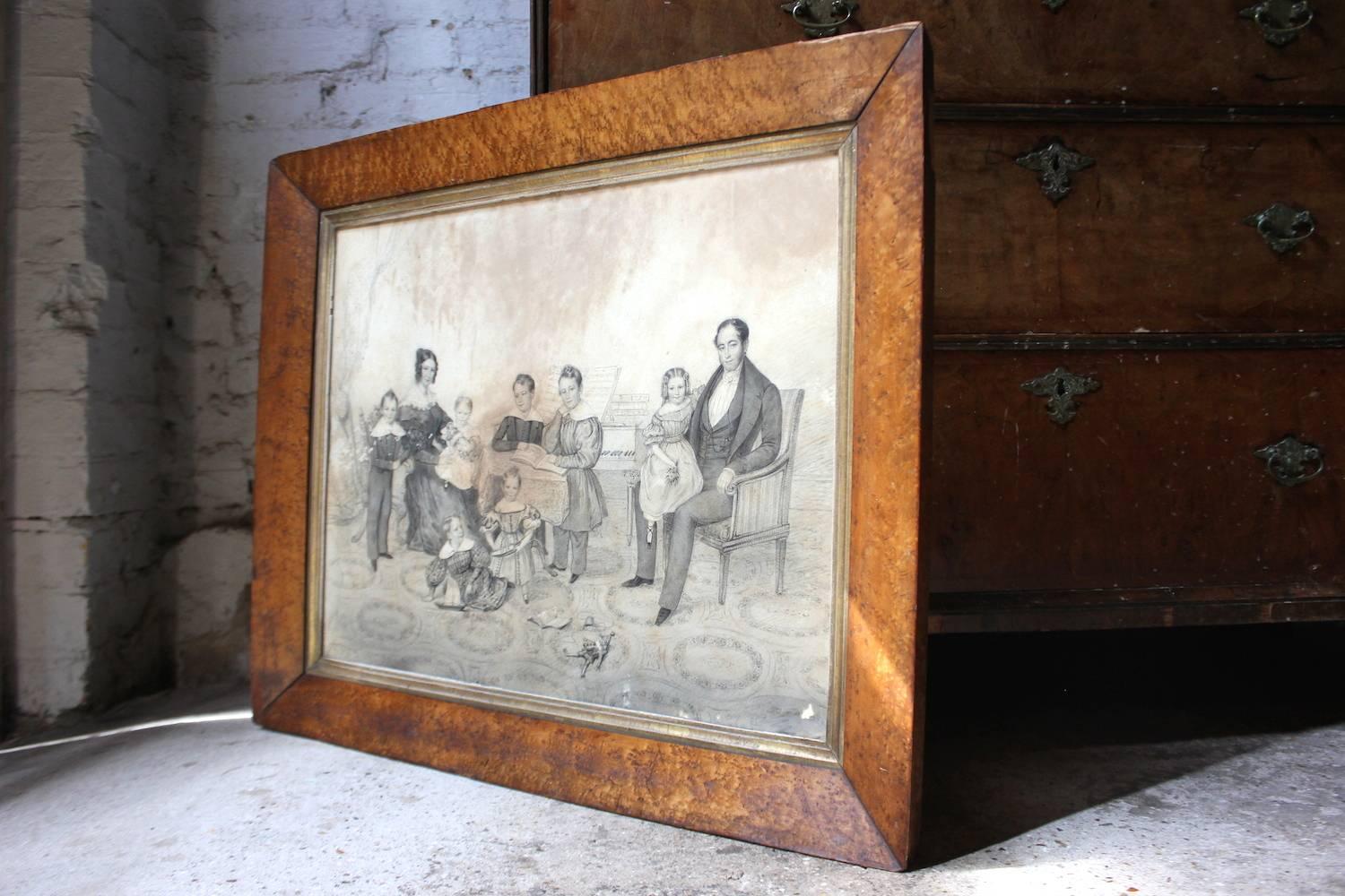 Early Victorian Good Pencil & Charcoal Family Portrait; The Family of Sir Jean de Veulle