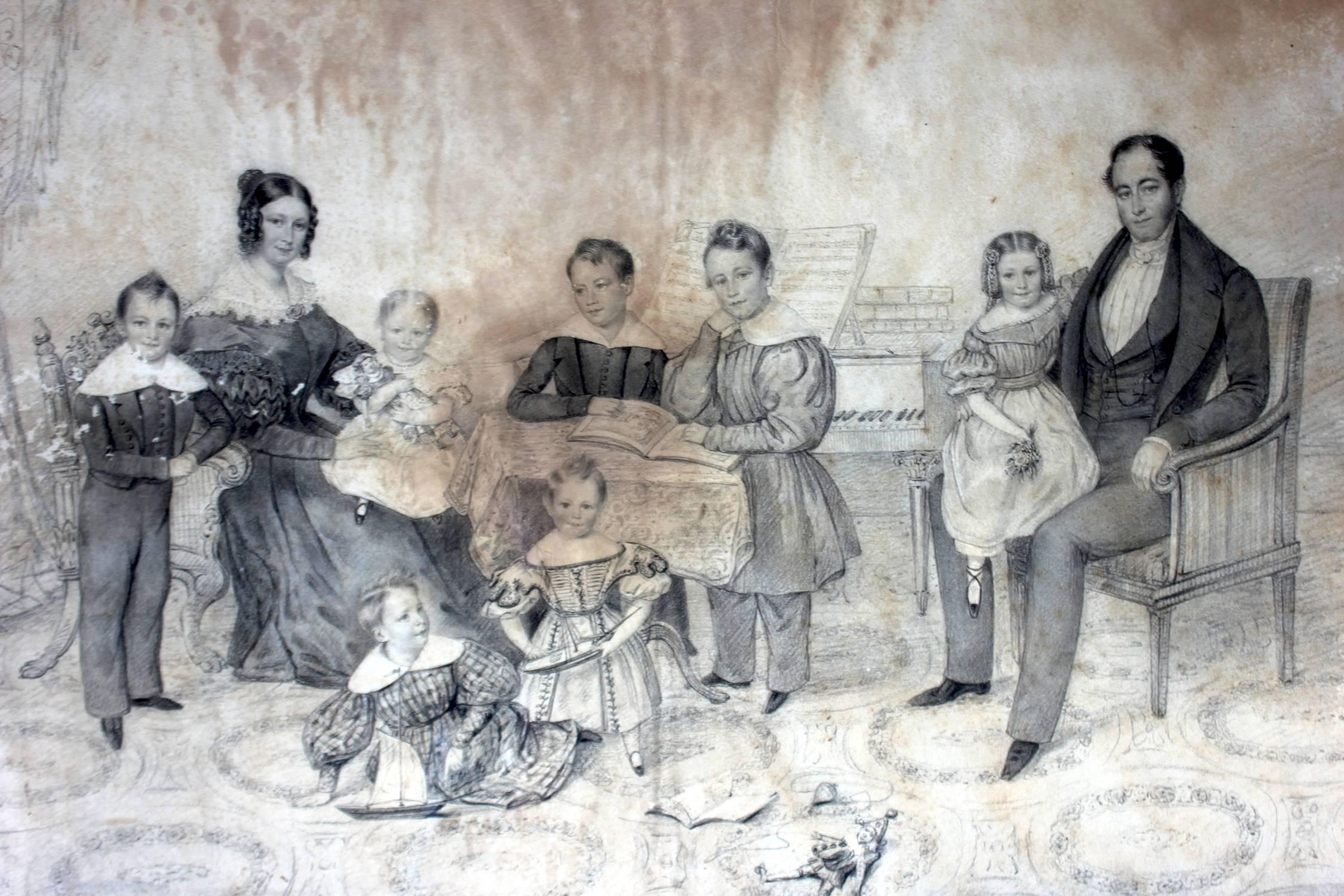Good Pencil & Charcoal Family Portrait; The Family of Sir Jean de Veulle 2