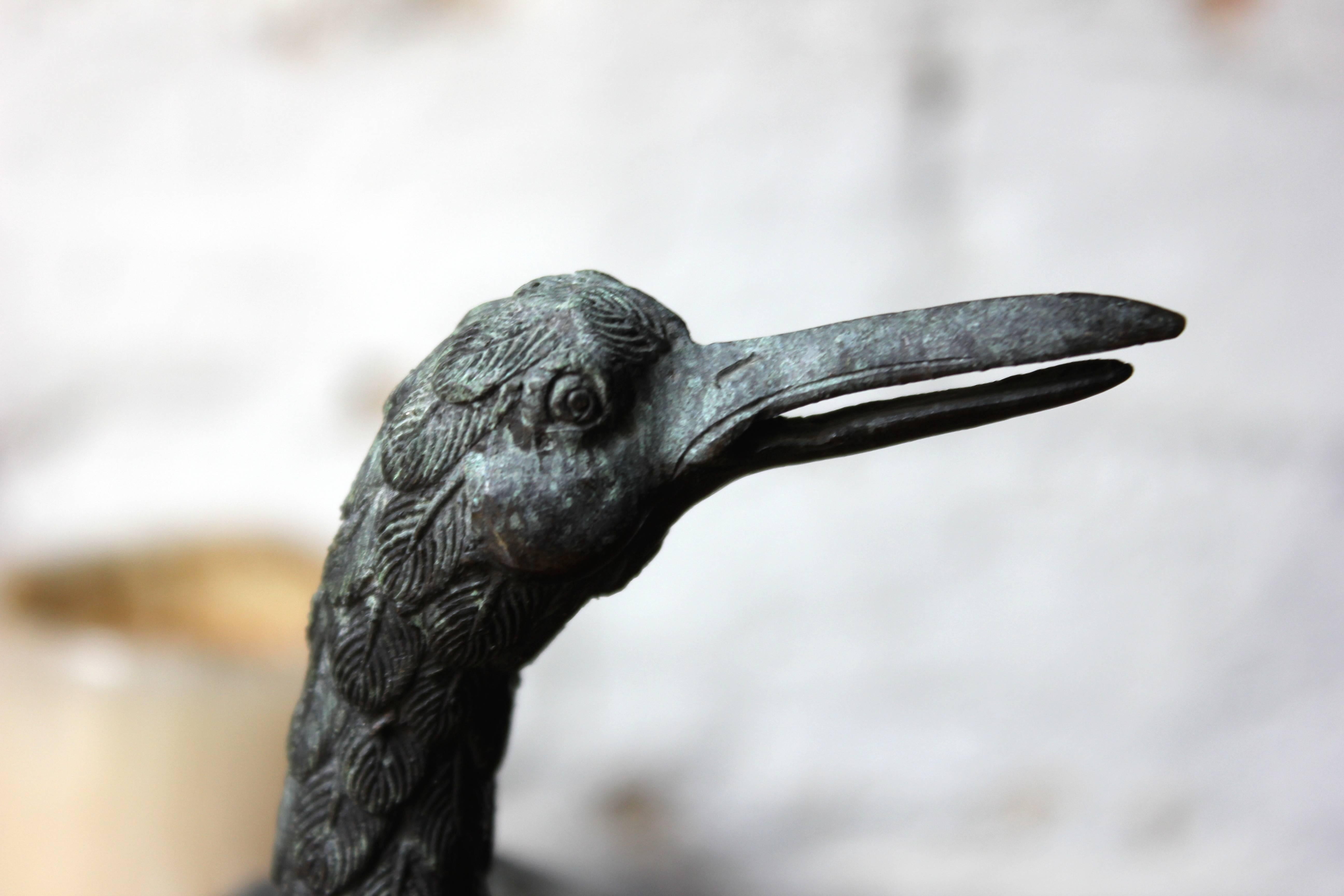 Early 20th Century Good Patinated Bronze Incense Burner Formed as a Water Bird, circa 1900