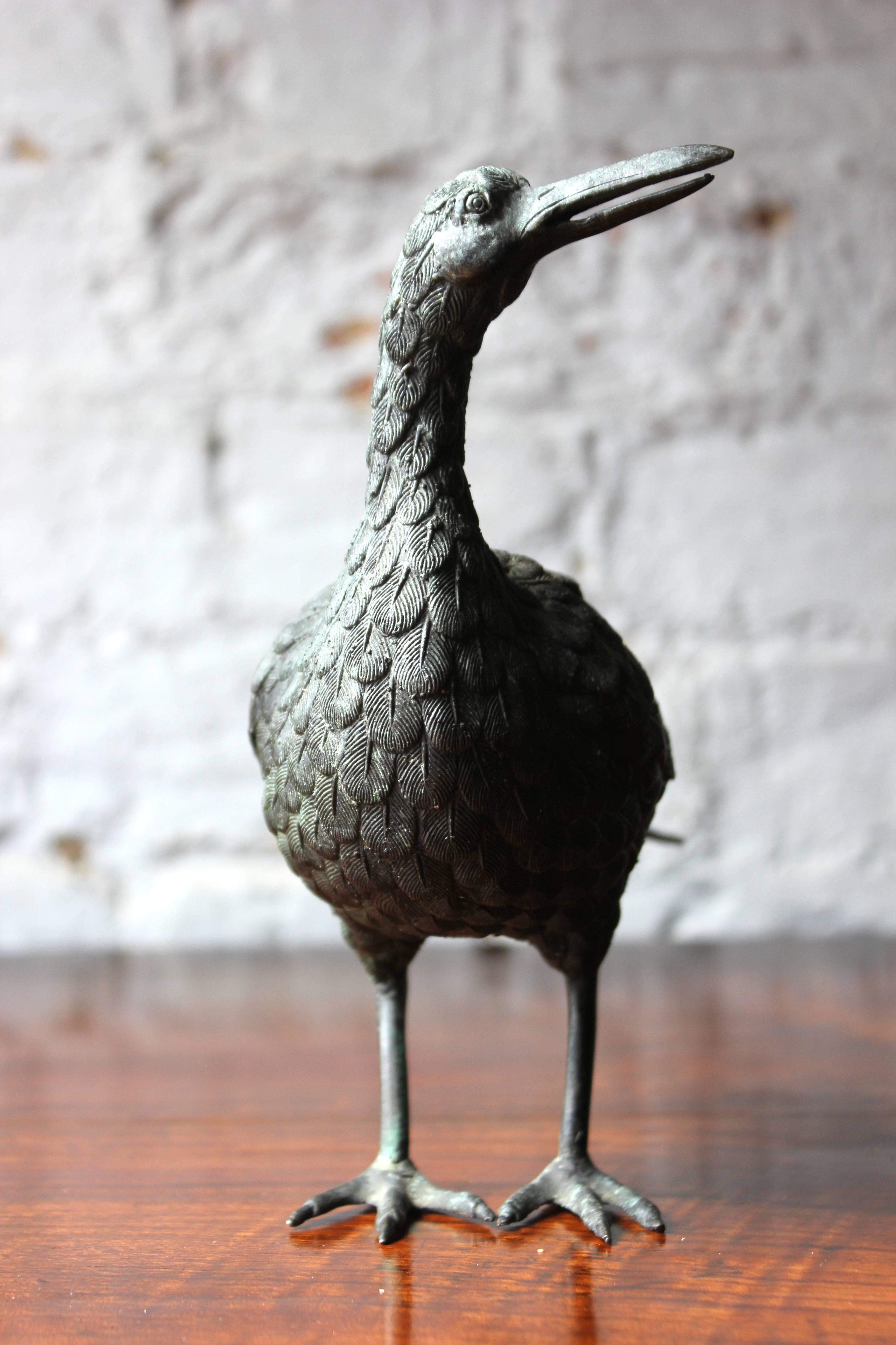 Qing Good Patinated Bronze Incense Burner Formed as a Water Bird, circa 1900