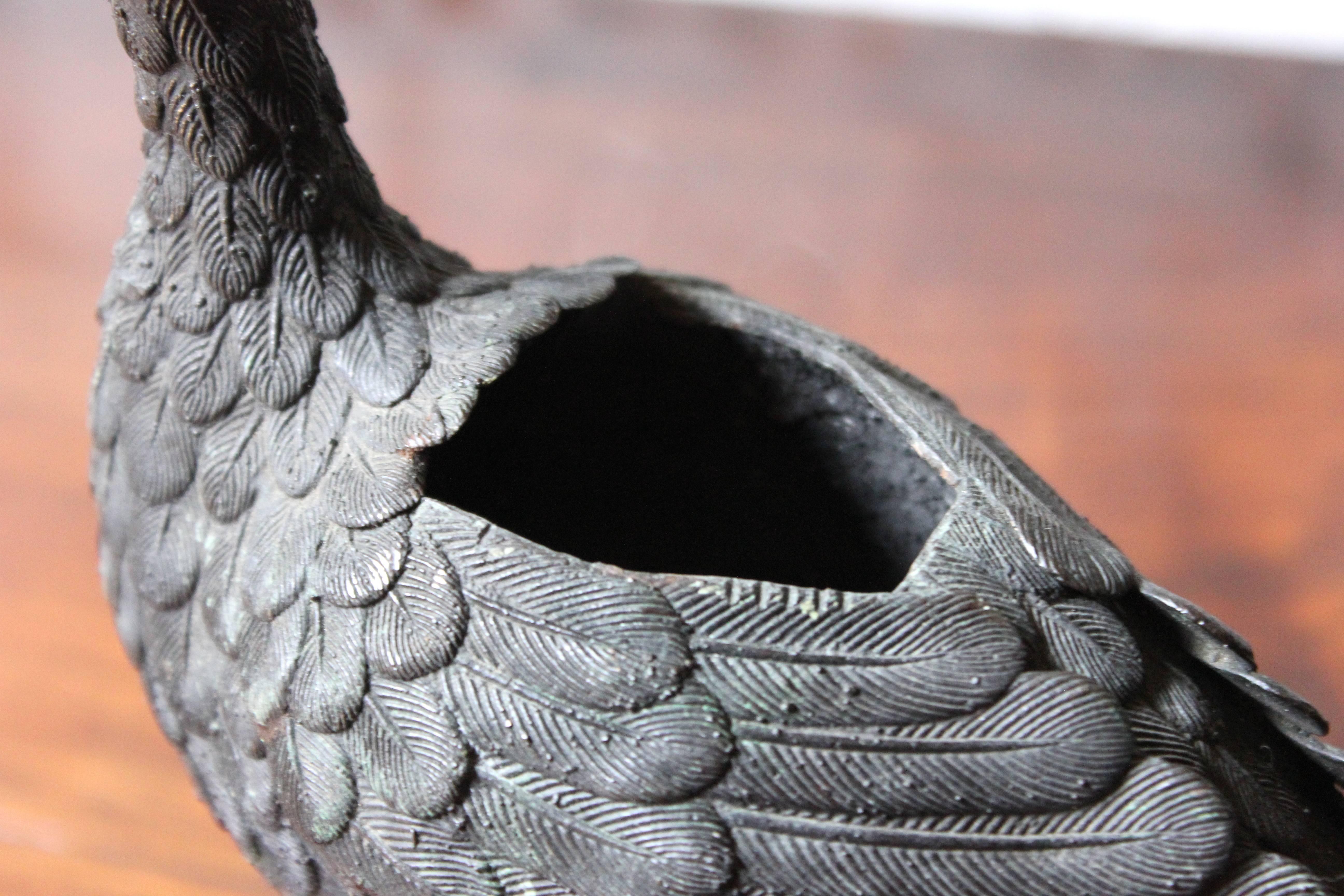 Good Patinated Bronze Incense Burner Formed as a Water Bird, circa 1900 3