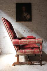 Wonderfully Grand Leather Upholstered and Walnut Open Armchair, circa 1880
