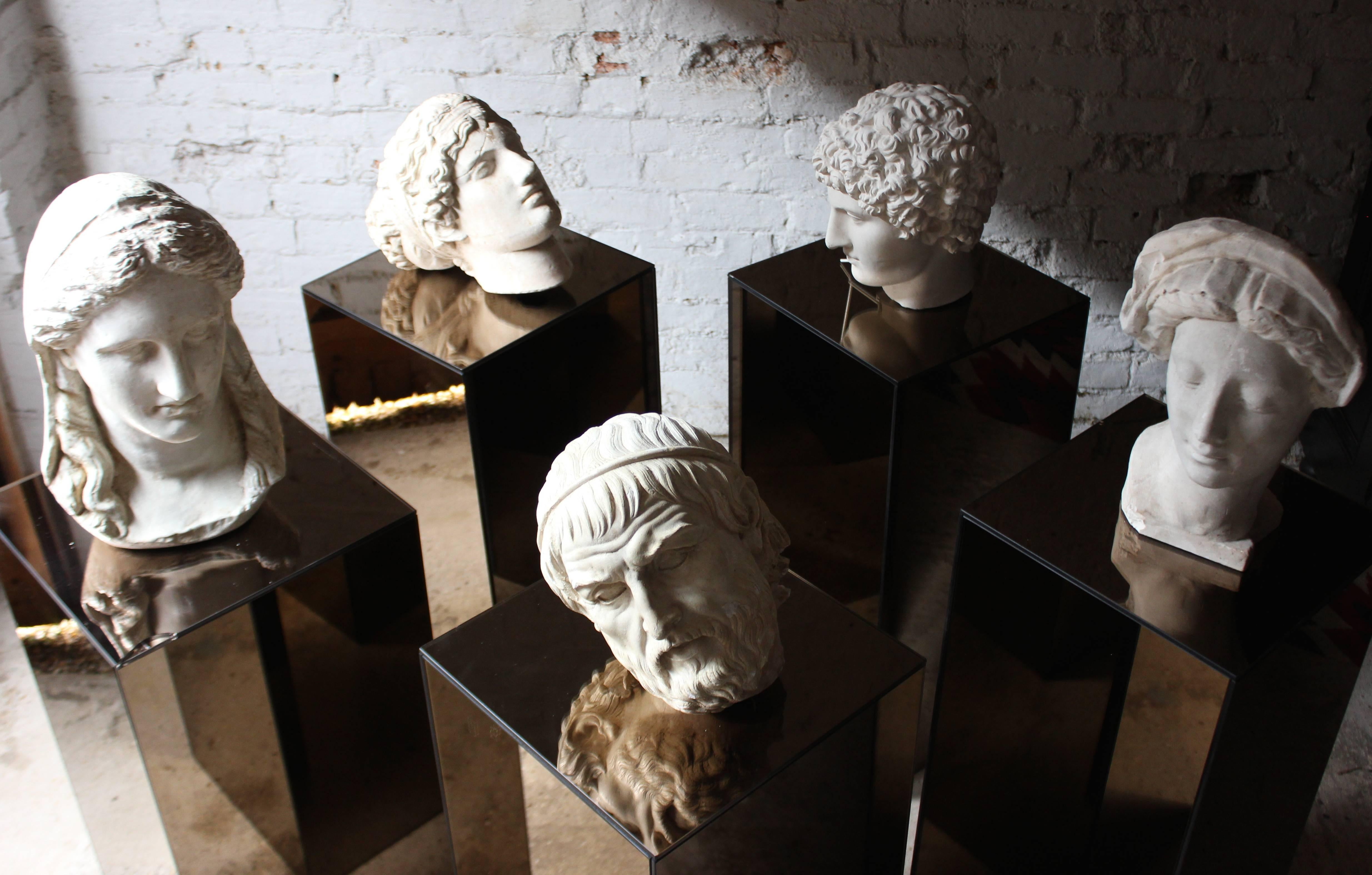 Classical Greek Highly Decorative Group of Five 20th Century Plaster Portrait Head Studies