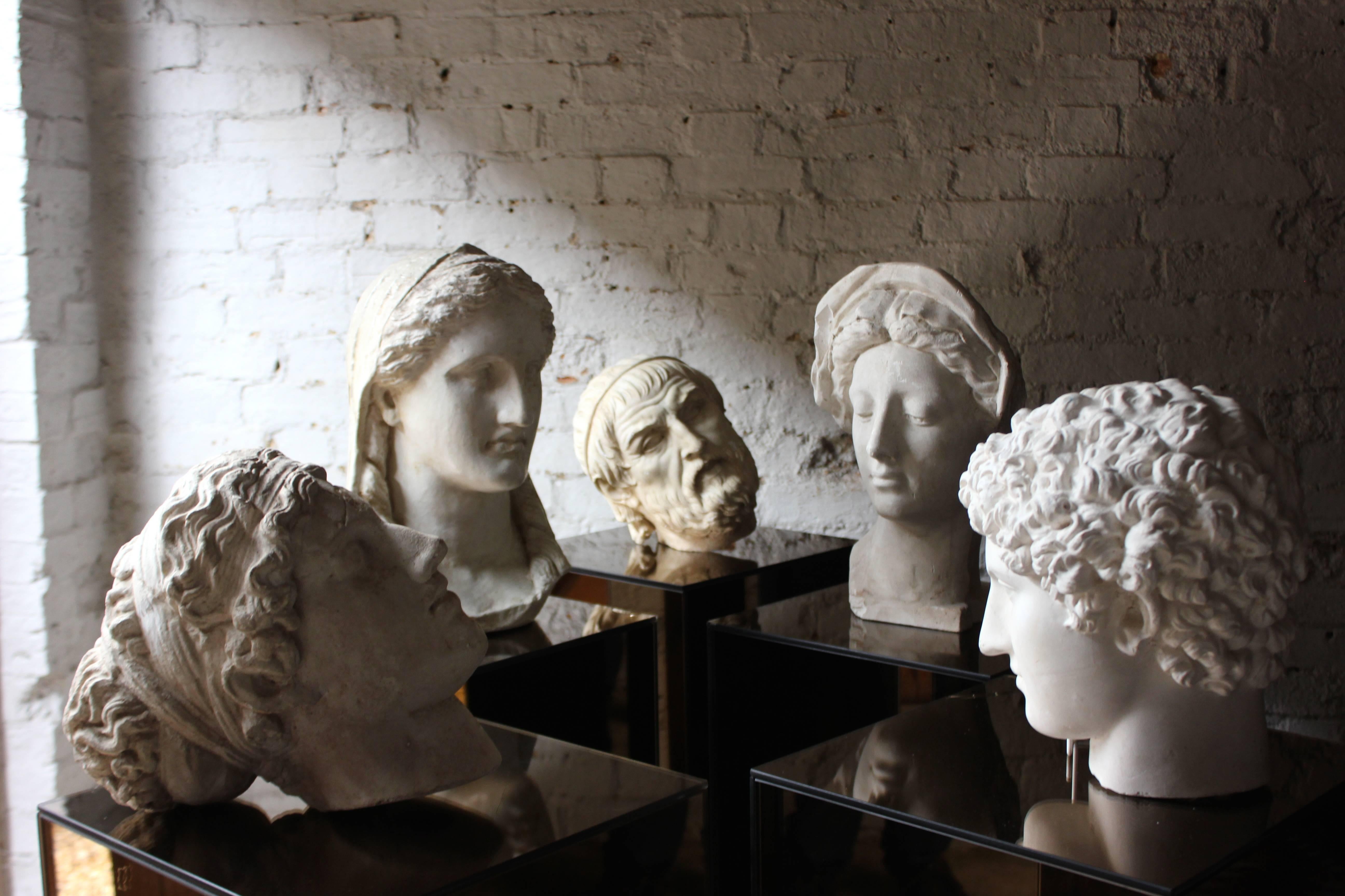 Molded Highly Decorative Group of Five 20th Century Plaster Portrait Head Studies