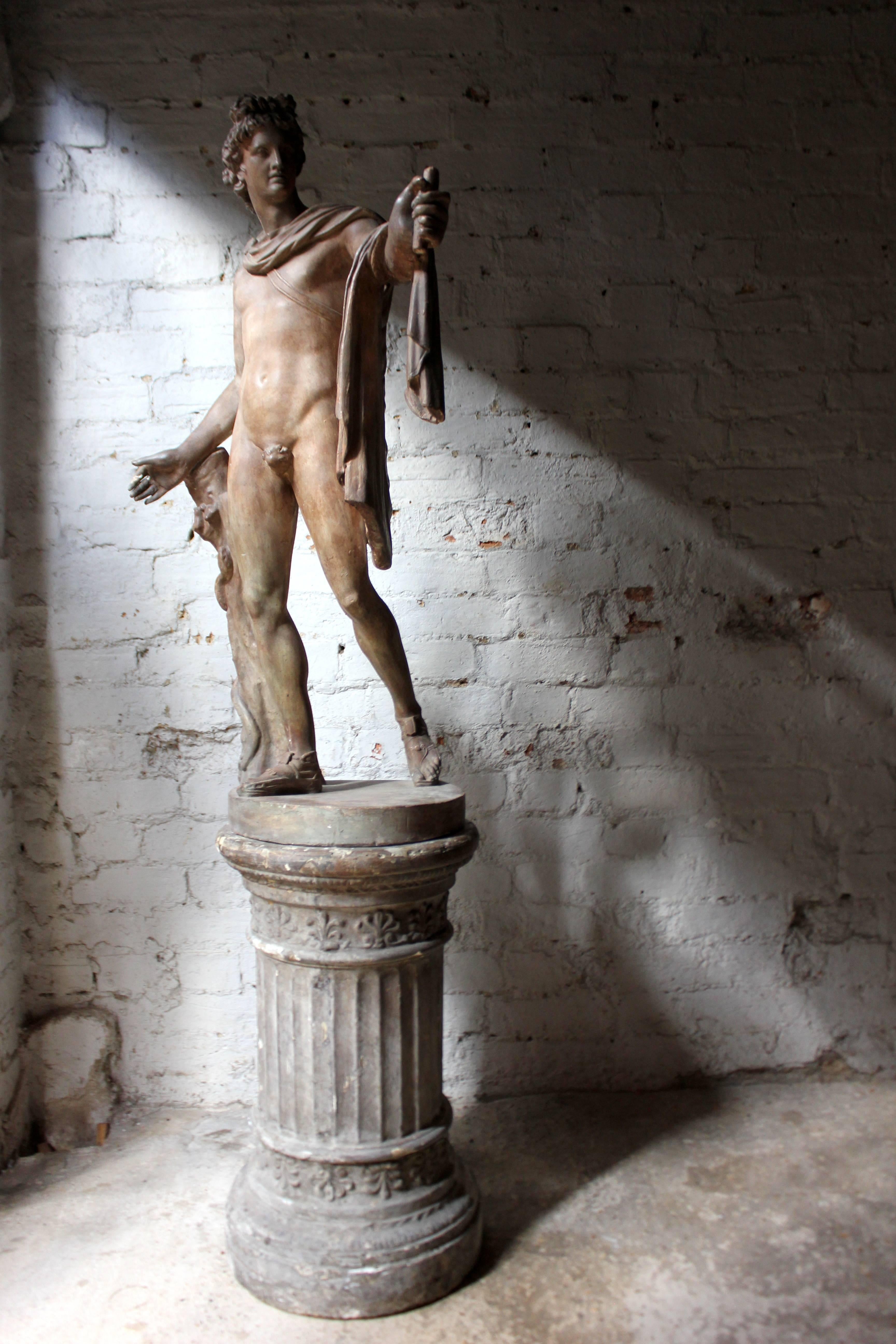 Great Britain (UK) Plaster Figure of the Apollo Belvedere on Plinth Cast by Brucciani under the V&A