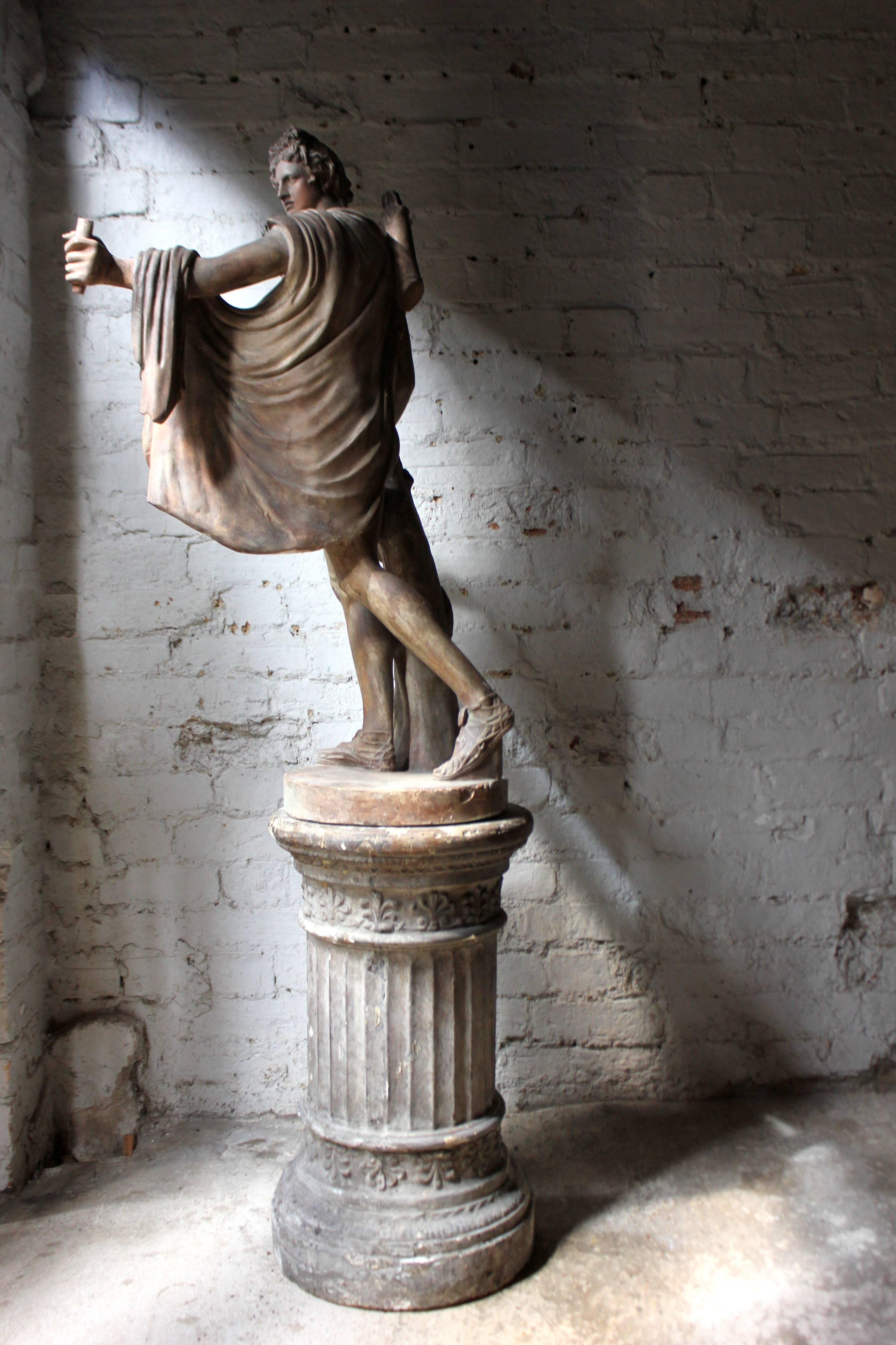 Mid-20th Century Plaster Figure of the Apollo Belvedere on Plinth Cast by Brucciani under the V&A