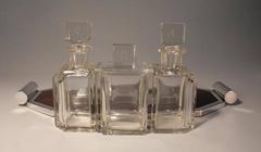 Art Deco Walnut Silver Plate Three Bottle Tantalus