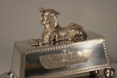 Egyptian Revival Combined Double Inkwell, Pen Tray and Stamp Box